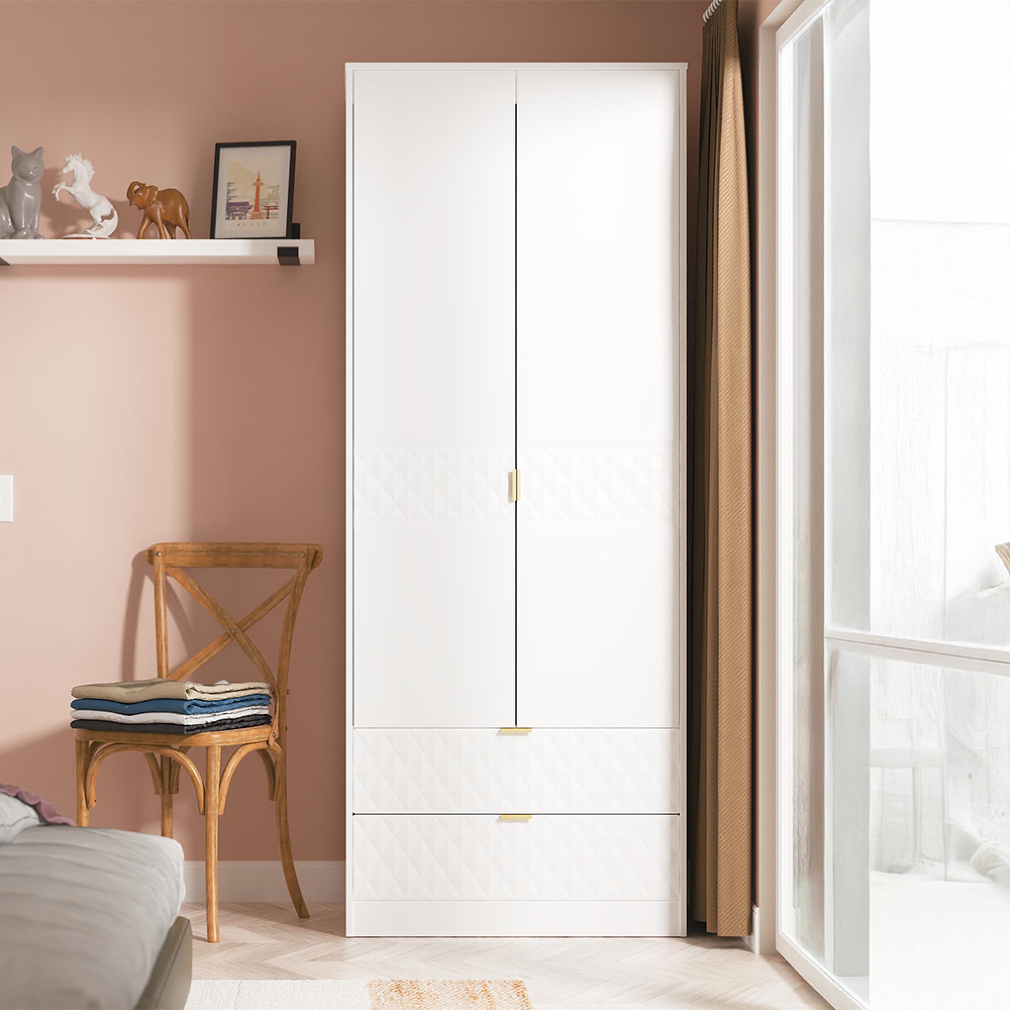 Harlequin Wardrobe - 2 Door - 2 Drawer - Tall - White Matt