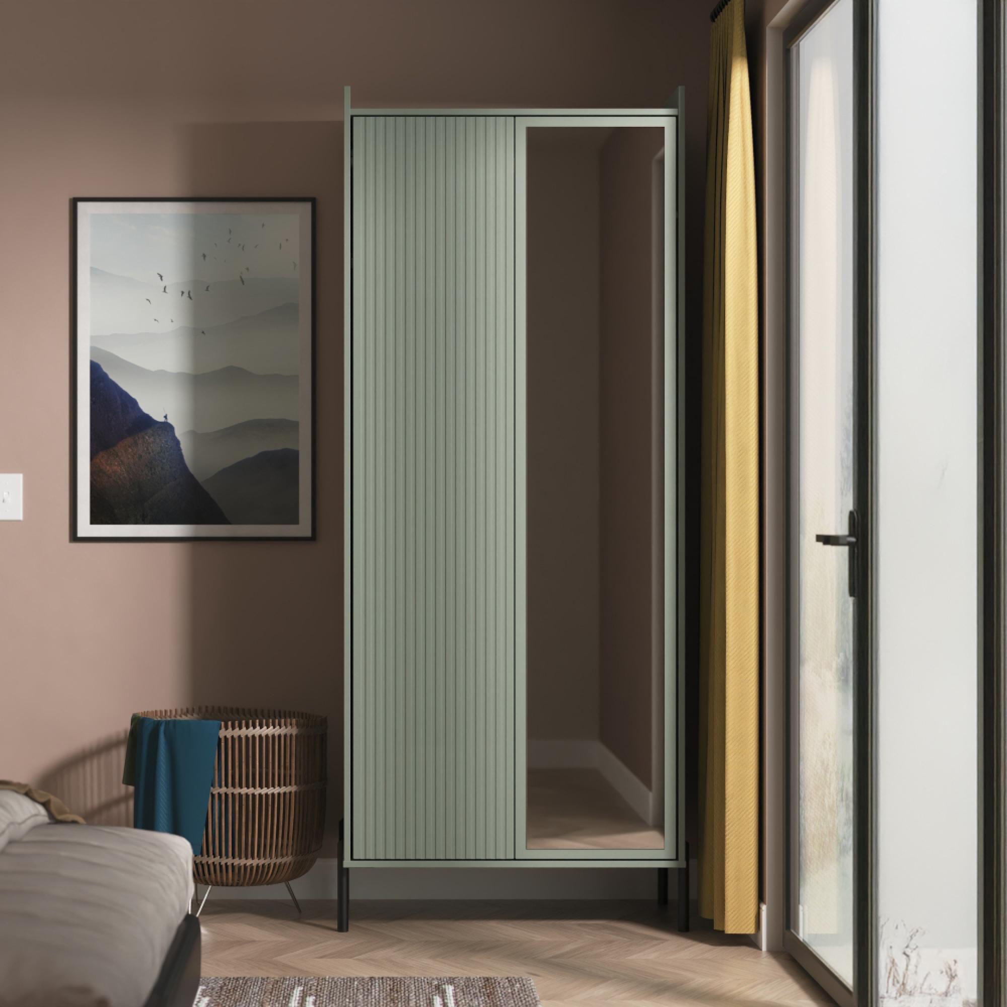 Osaka Wardrobe - 2 Door - 1 Mirror - Tall - Reed Green Fluted