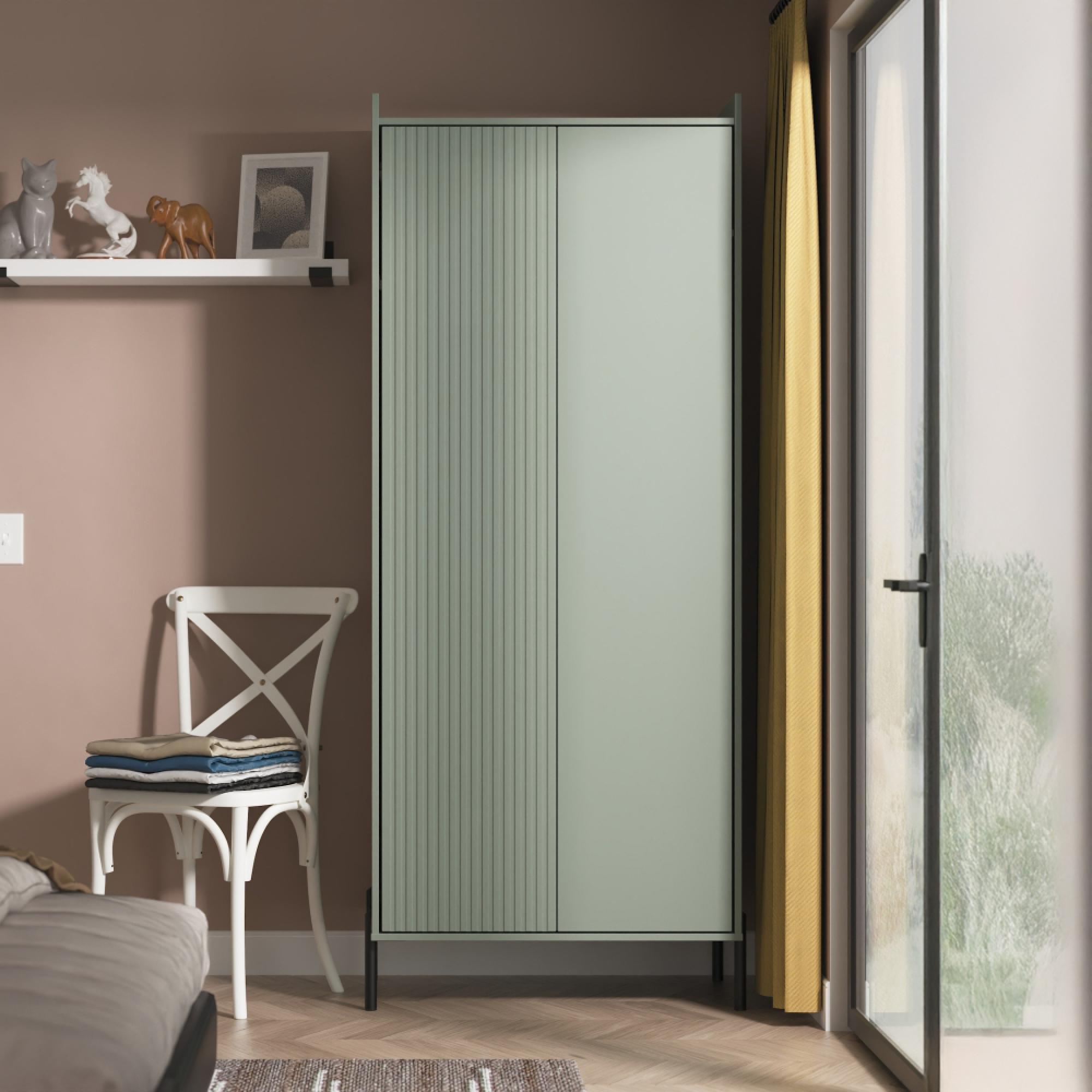 Osaka Wardrobe - 2 Door - Tall - Reed Green Fluted