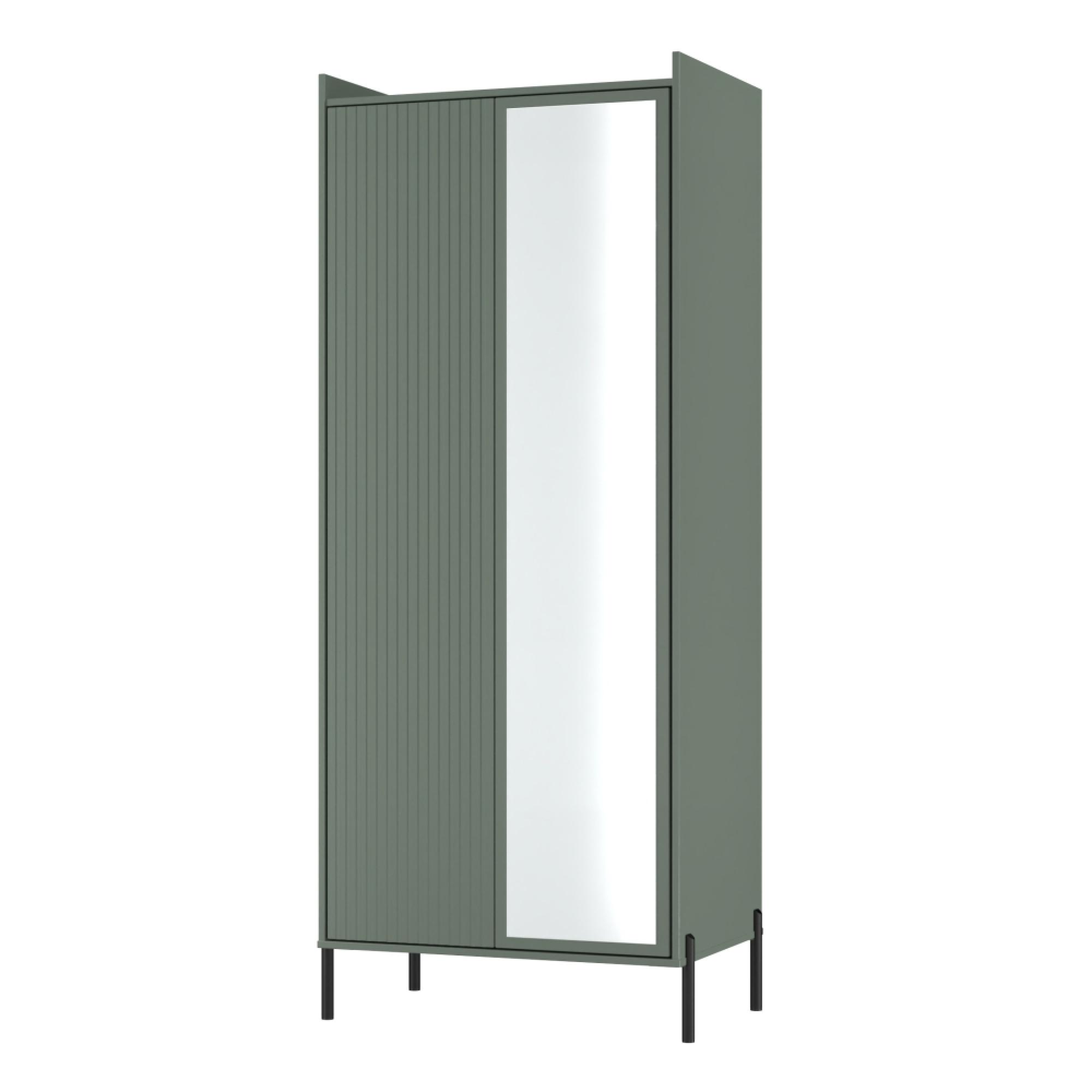 Osaka Wardrobe - 2 Door - 1 Mirror - Tall - Reed Green Fluted