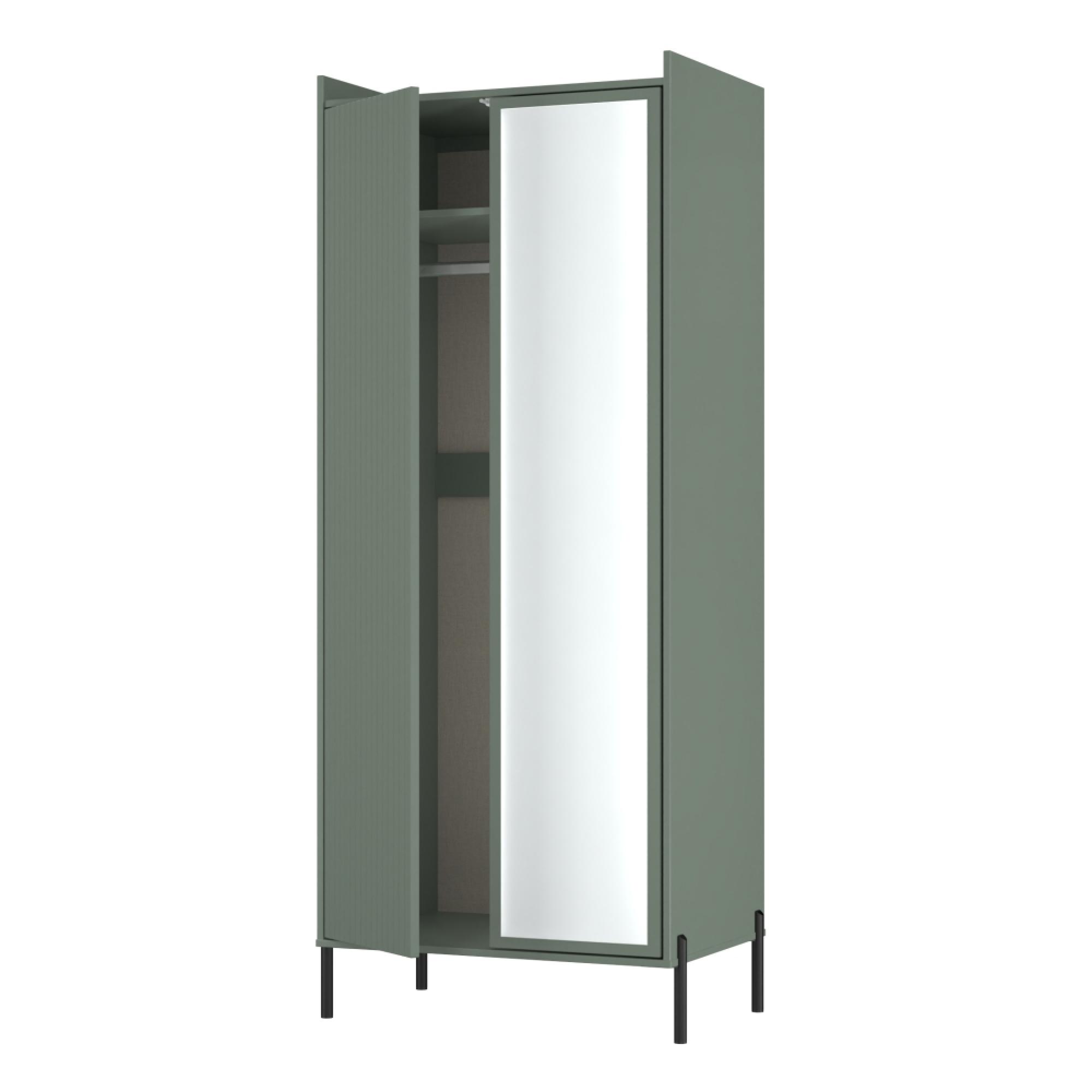 Osaka Wardrobe - 2 Door - 1 Mirror - Tall - Reed Green Fluted