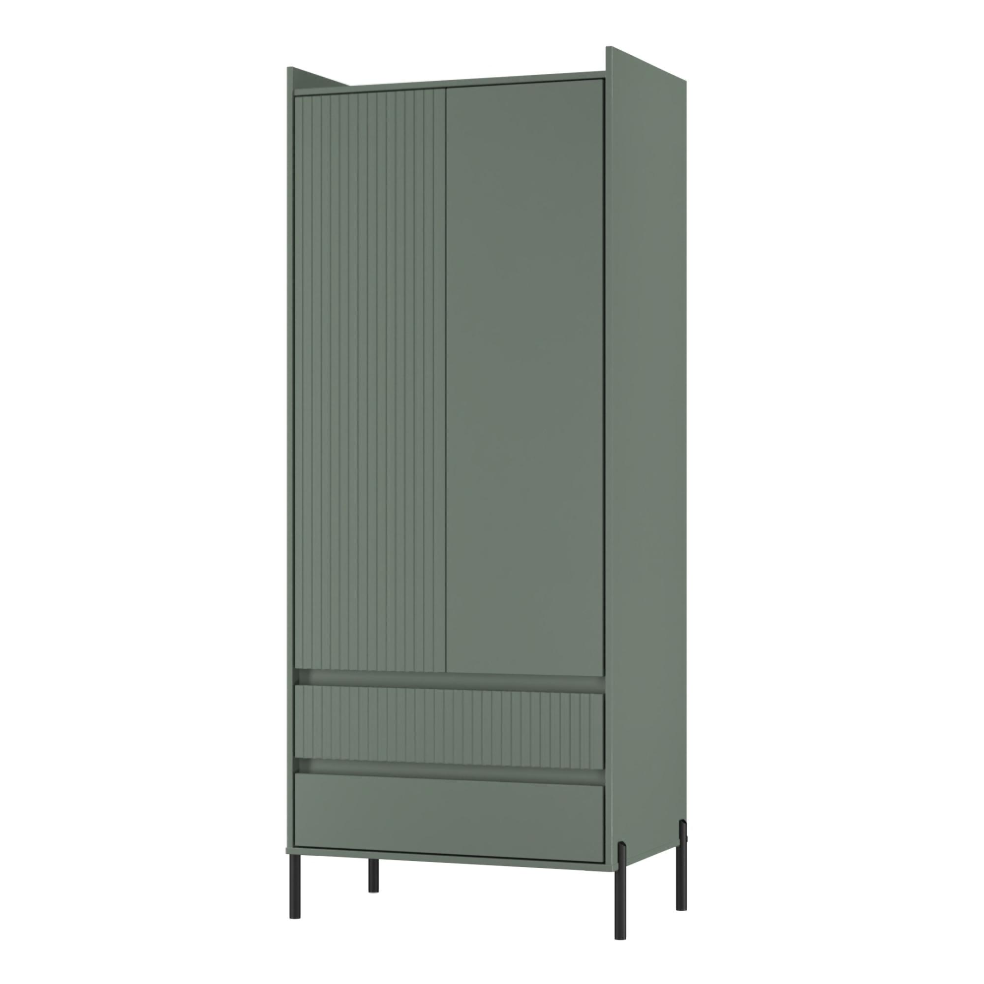 Osaka Wardrobe - 2 Door - 2 Drawer - Tall - Reed Green Fluted
