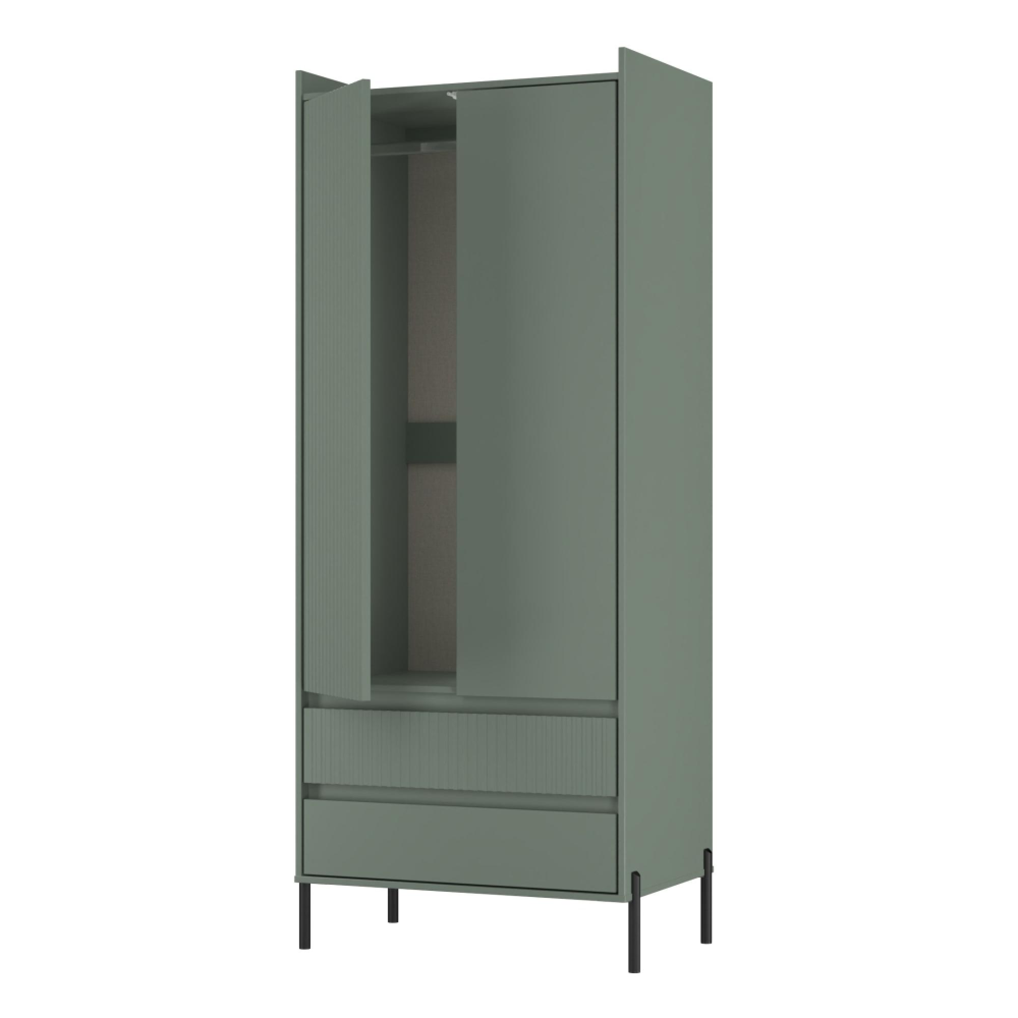 Osaka Wardrobe - 2 Door - 2 Drawer - Tall - Reed Green Fluted