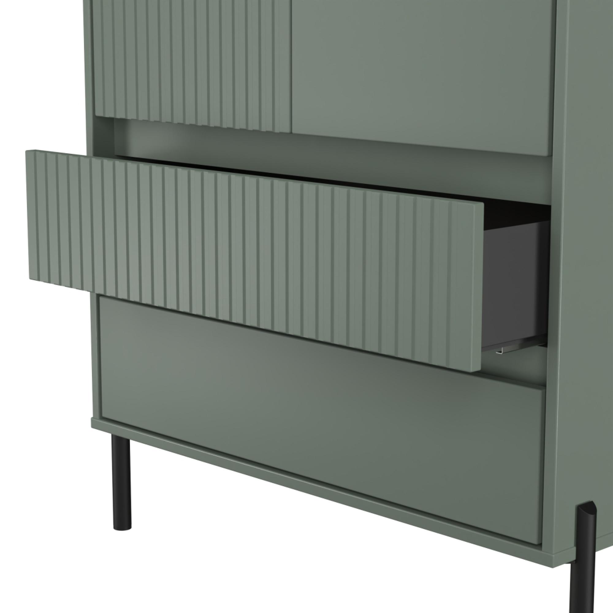 Osaka Wardrobe - 2 Door - 2 Drawer - Tall - Reed Green Fluted