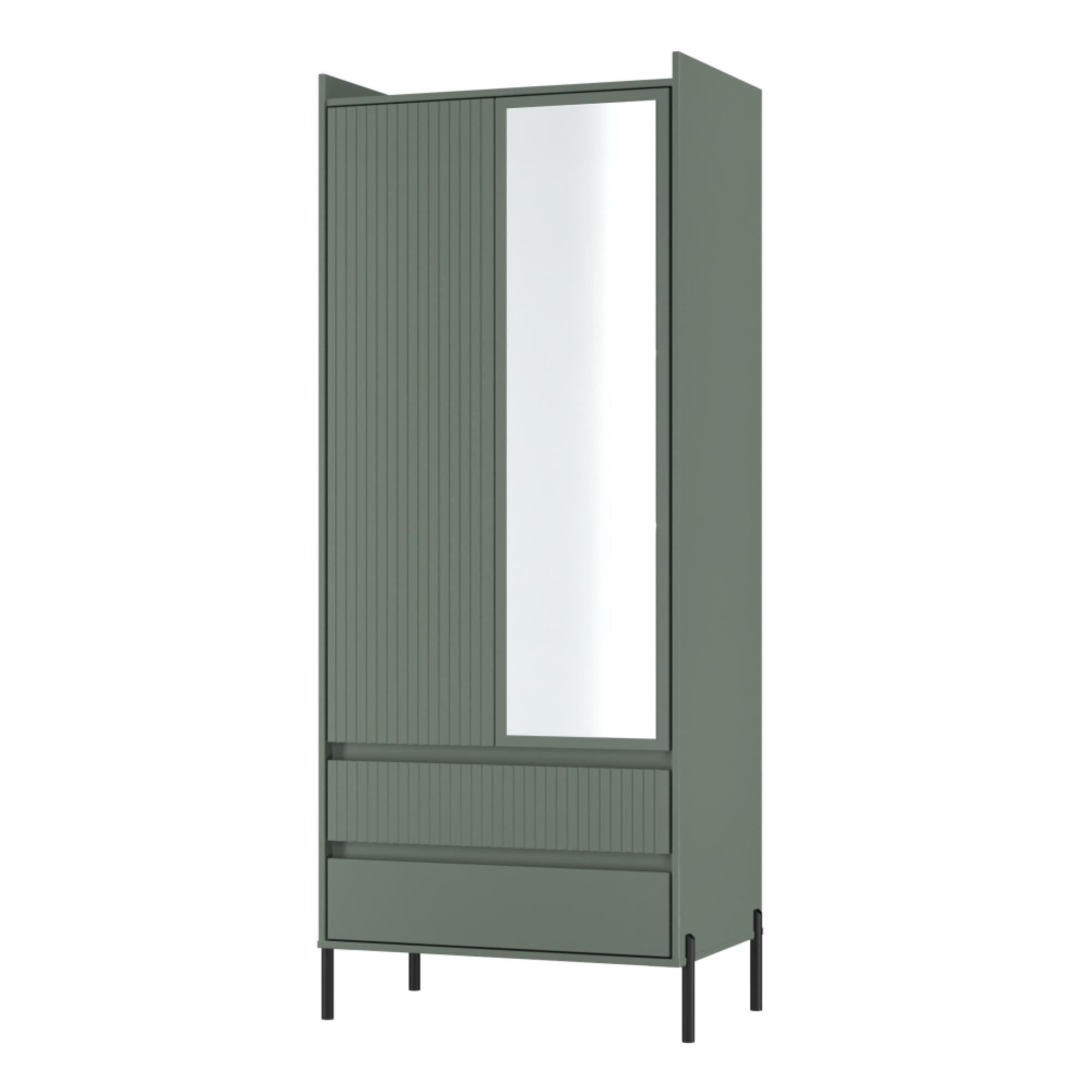 Osaka Wardrobe - 2 Door - Combi with 1 Mirror - Reed Green Fluted
