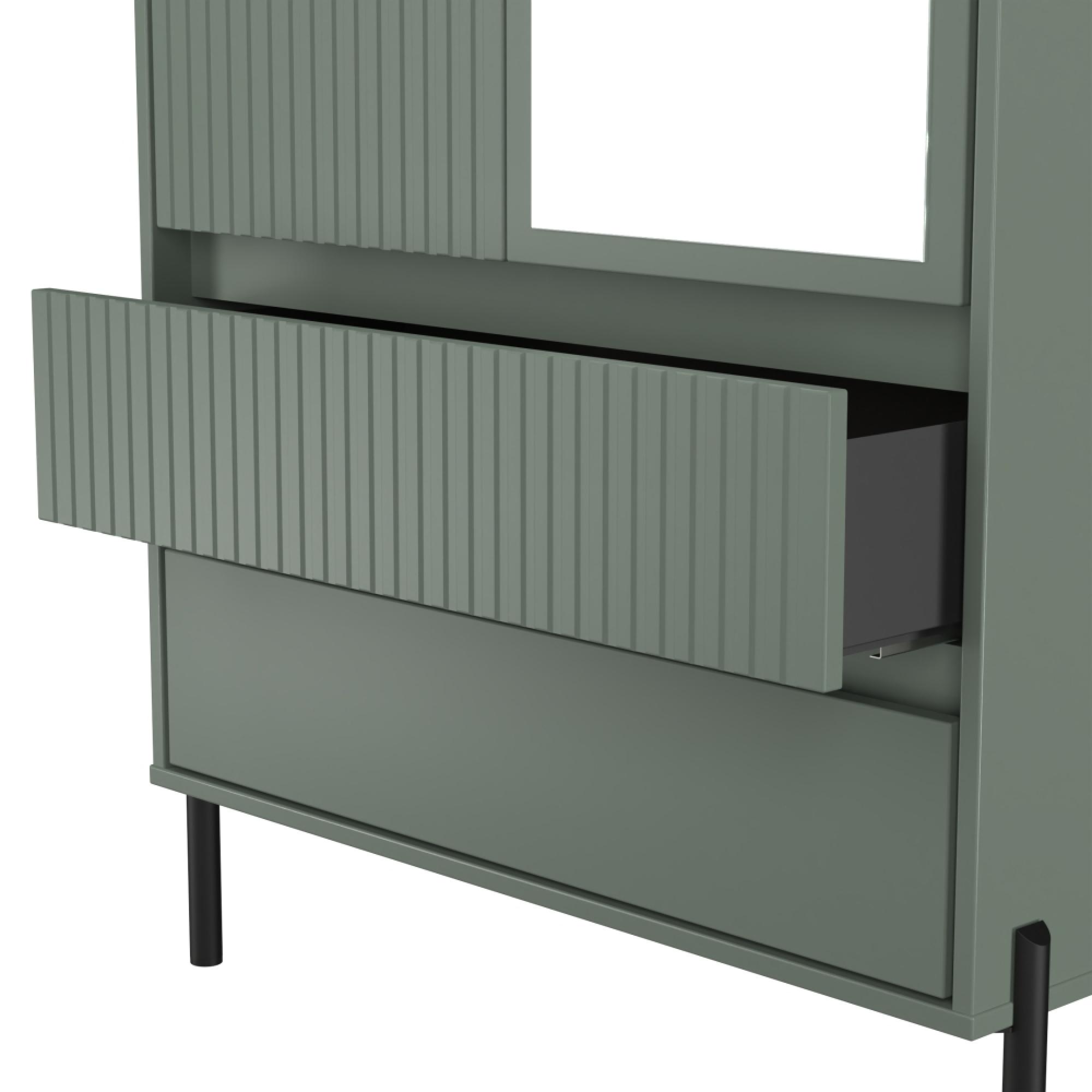 Osaka Wardrobe - 2 Door - Combi with 1 Mirror - Reed Green Fluted
