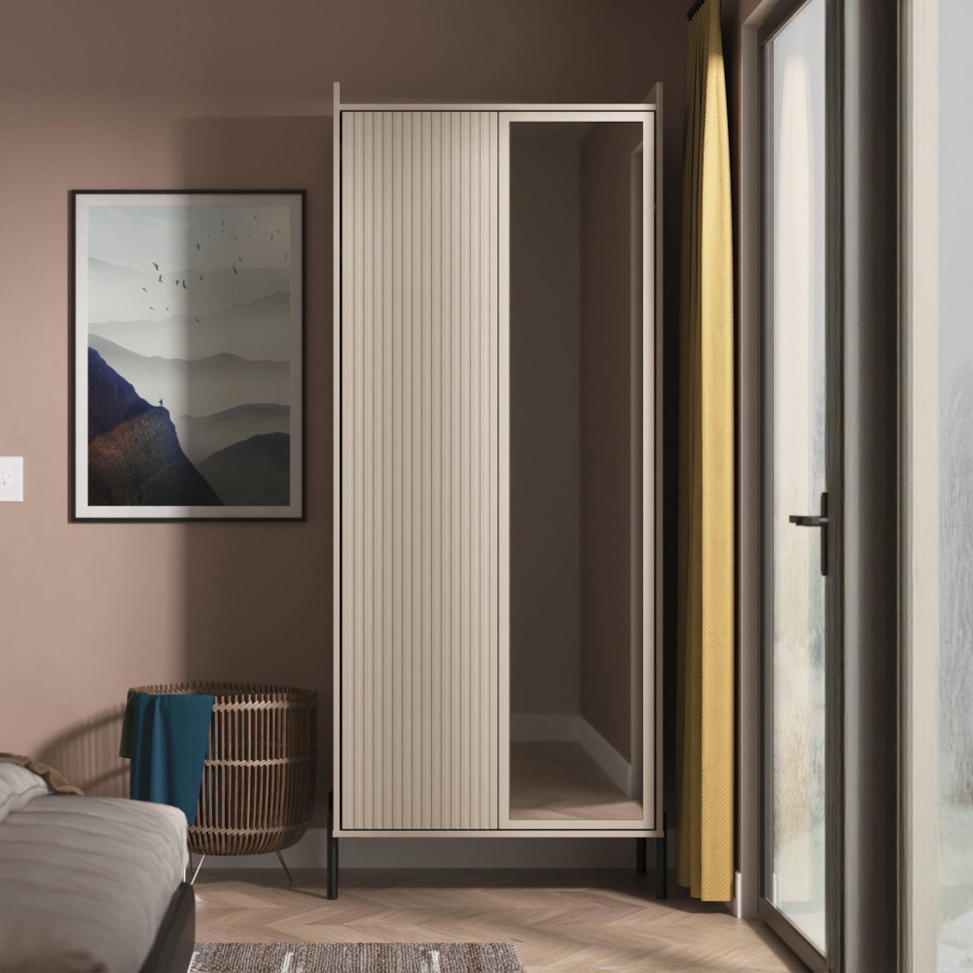 Osaka Wardrobe - 2 Door - 1 Mirror - Tall - Mushroom Matt Fluted