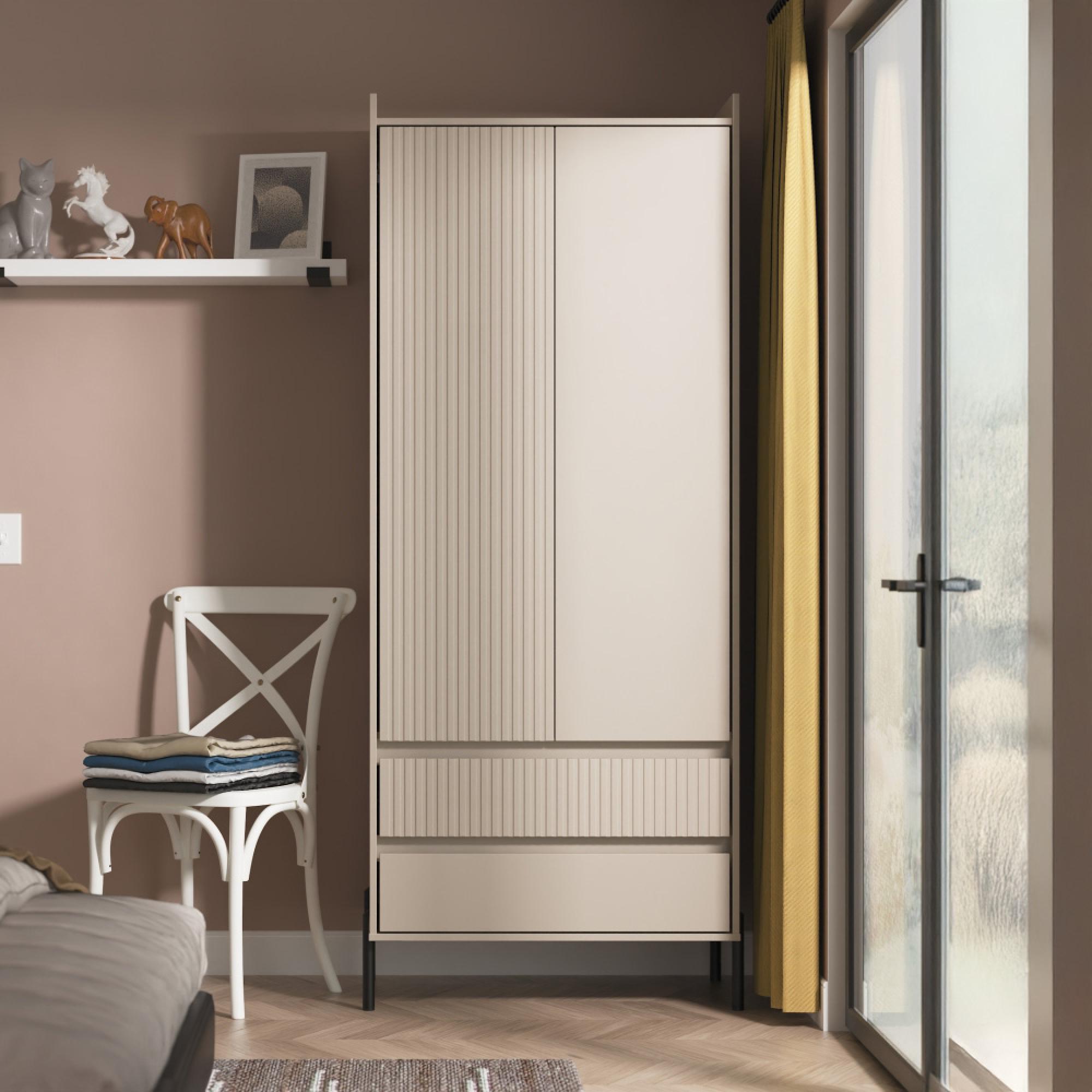 Osaka Wardrobe - 2 Door - 2 Drawer - Tall - Mushroom Matt Fluted