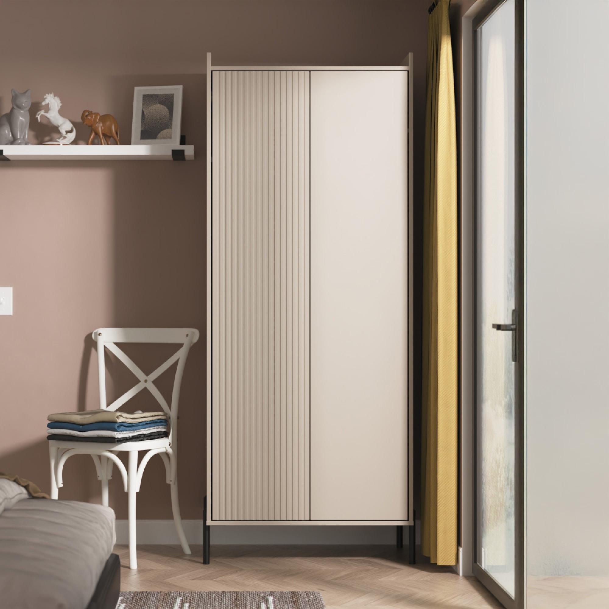 Osaka Wardrobe - 2 Door - Tall - Mushroom Matt Fluted