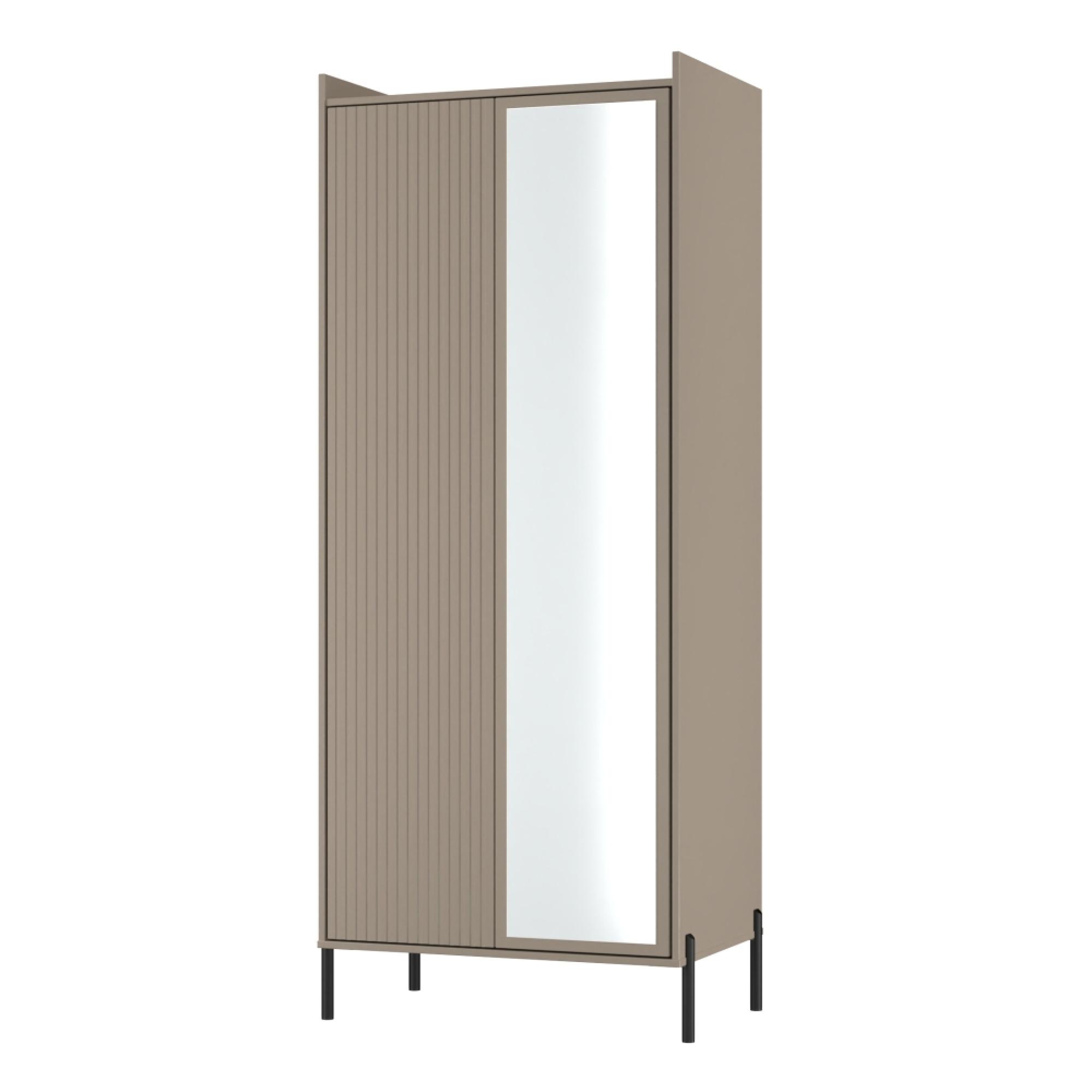 Osaka Wardrobe - 2 Door - 1 Mirror - Tall - Mushroom Matt Fluted