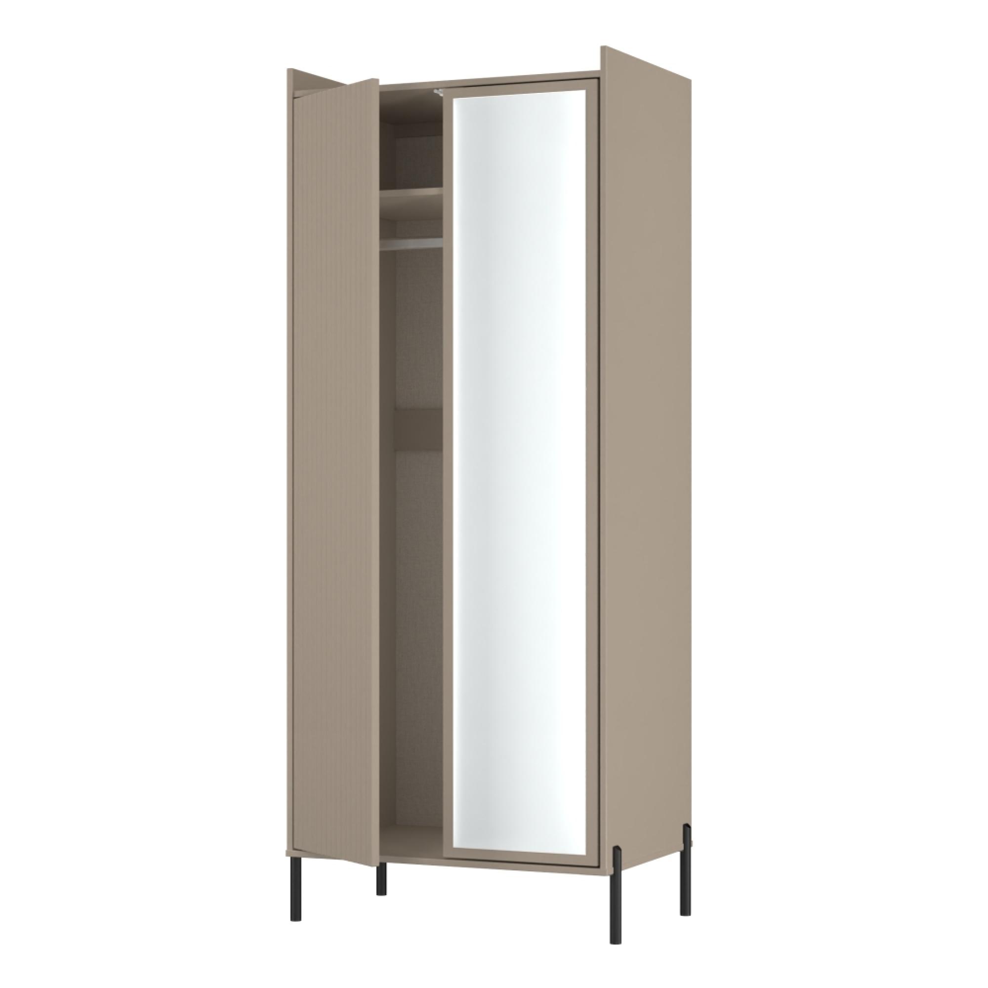 Osaka Wardrobe - 2 Door - 1 Mirror - Tall - Mushroom Matt Fluted