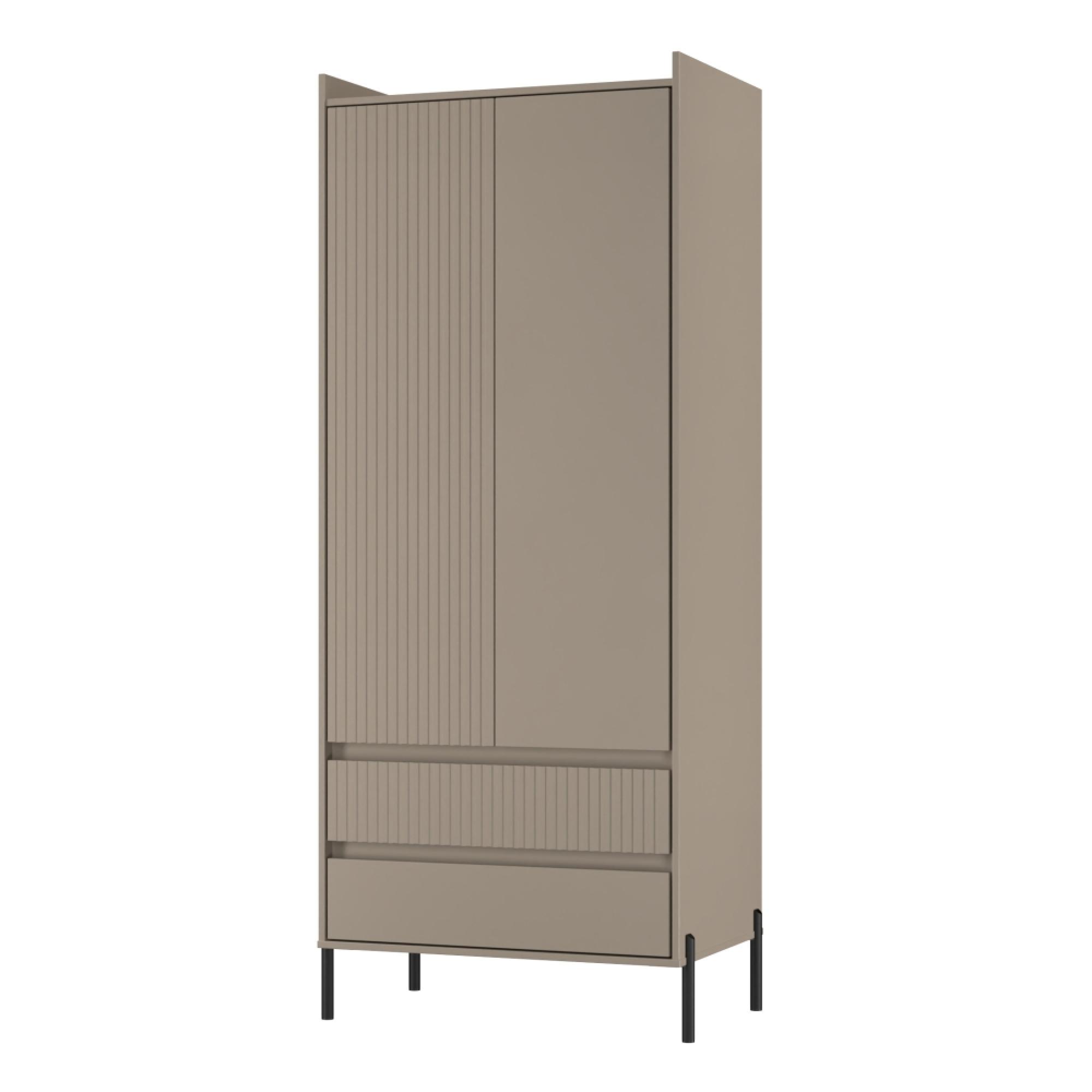 Osaka Wardrobe - 2 Door - 2 Drawer - Tall - Mushroom Matt Fluted