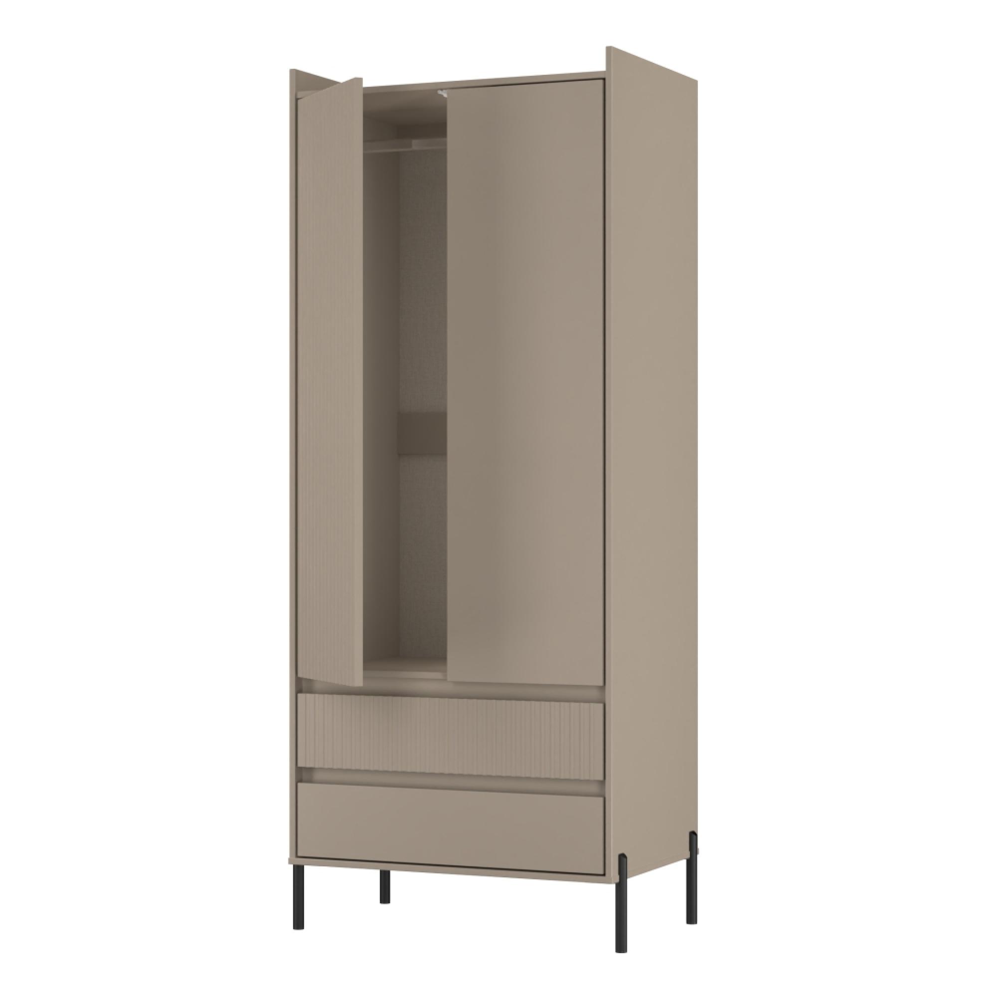 Osaka Wardrobe - 2 Door - 2 Drawer - Tall - Mushroom Matt Fluted