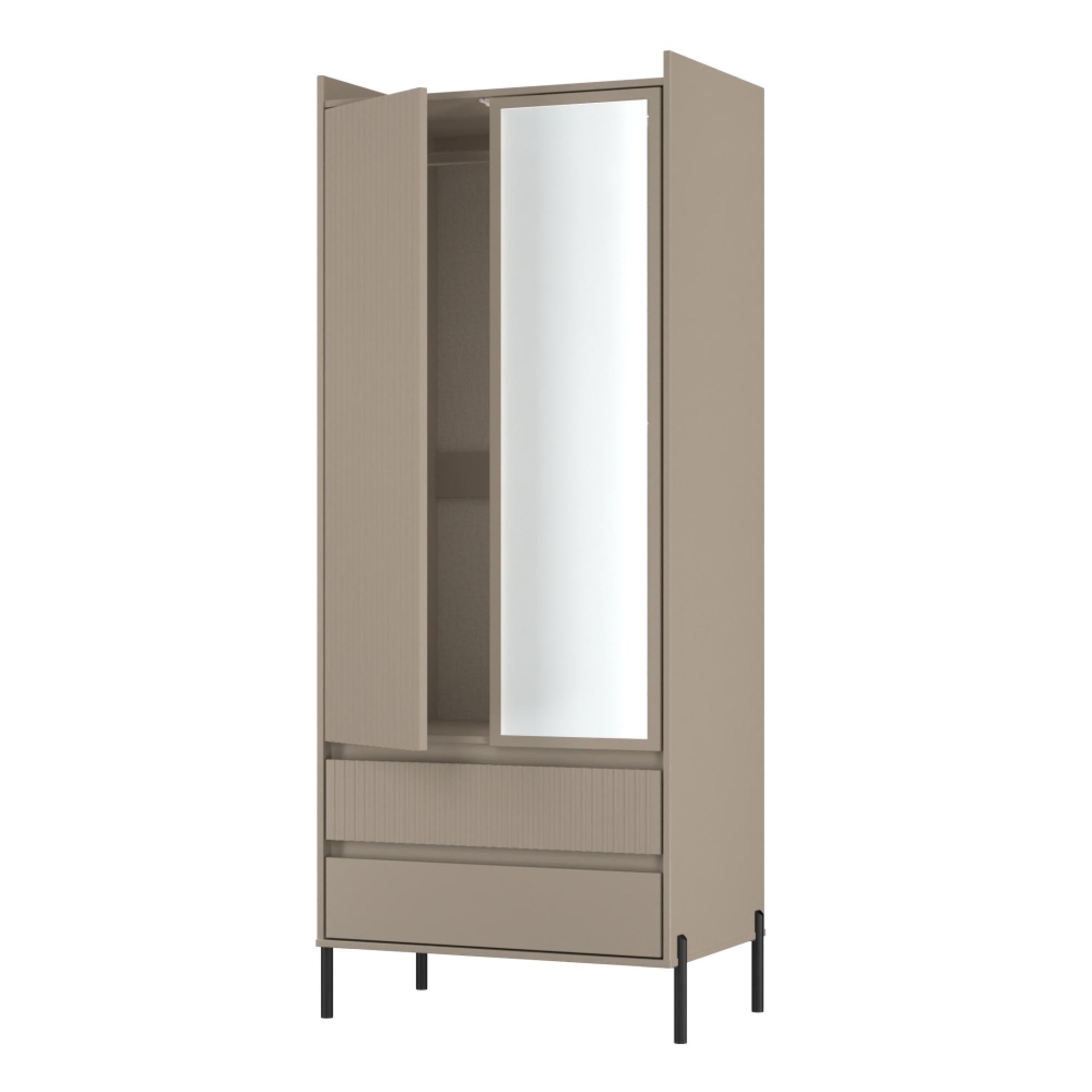 Osaka Wardrobe - 2 Door - Combi with 1 Mirror - Mushroom Matt Fluted