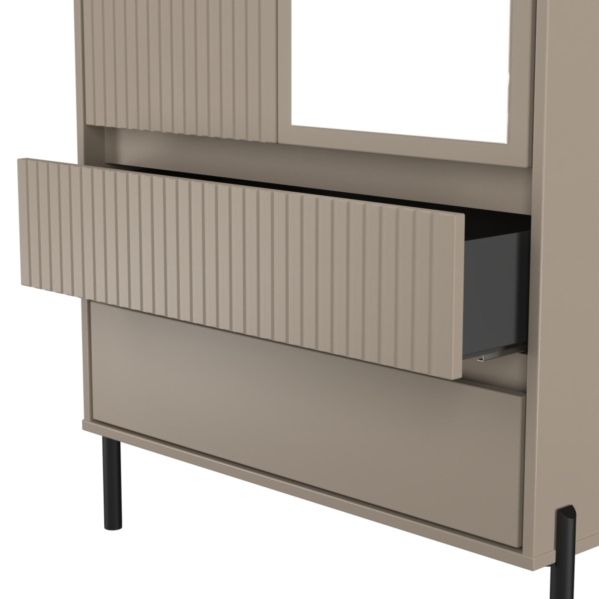 Osaka Wardrobe - 2 Door - Combi with 1 Mirror - Mushroom Matt Fluted
