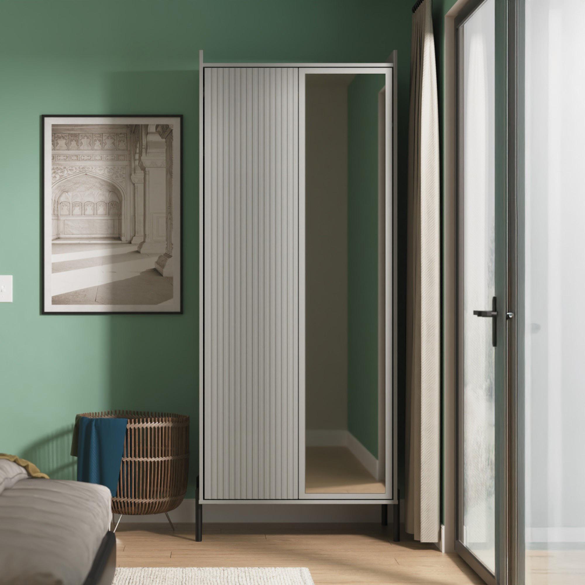 Osaka Wardrobe - 2 Door - 1 Mirror - Tall - Dusk Grey Fluted