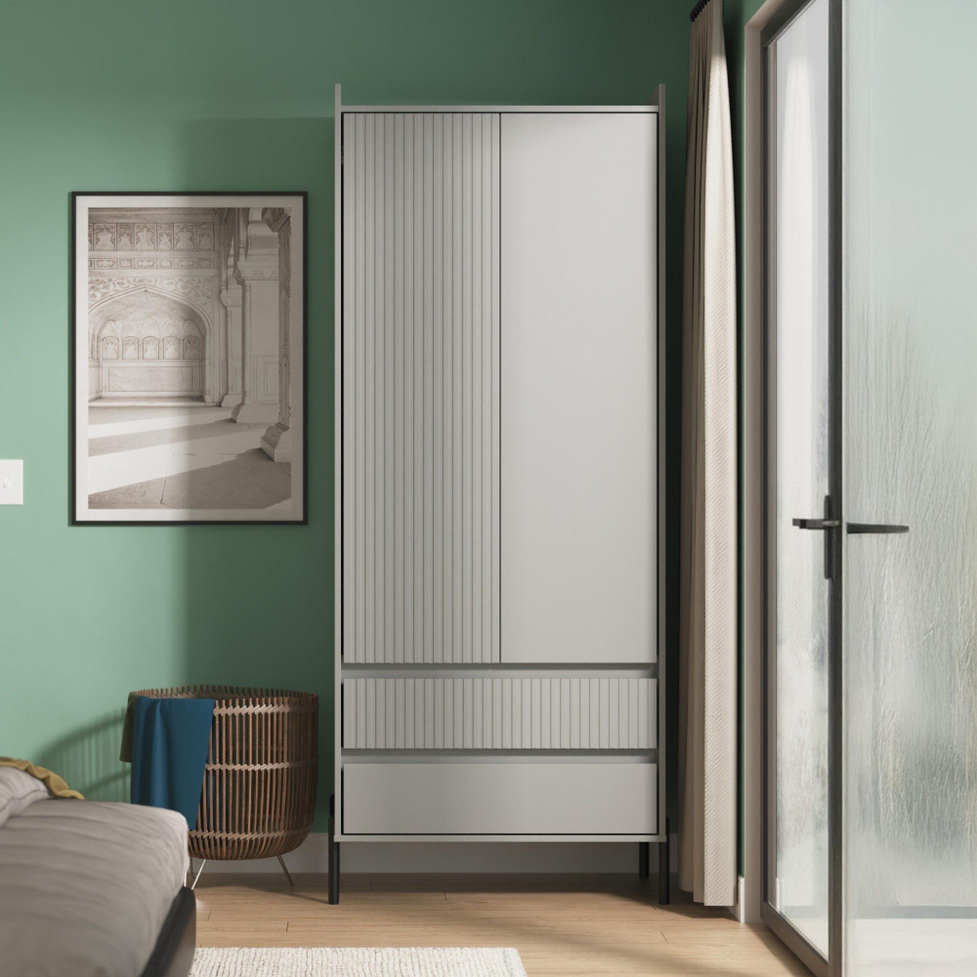 Osaka Wardrobe - 2 Door - 2 Drawer - Tall - Dusk Grey Fluted