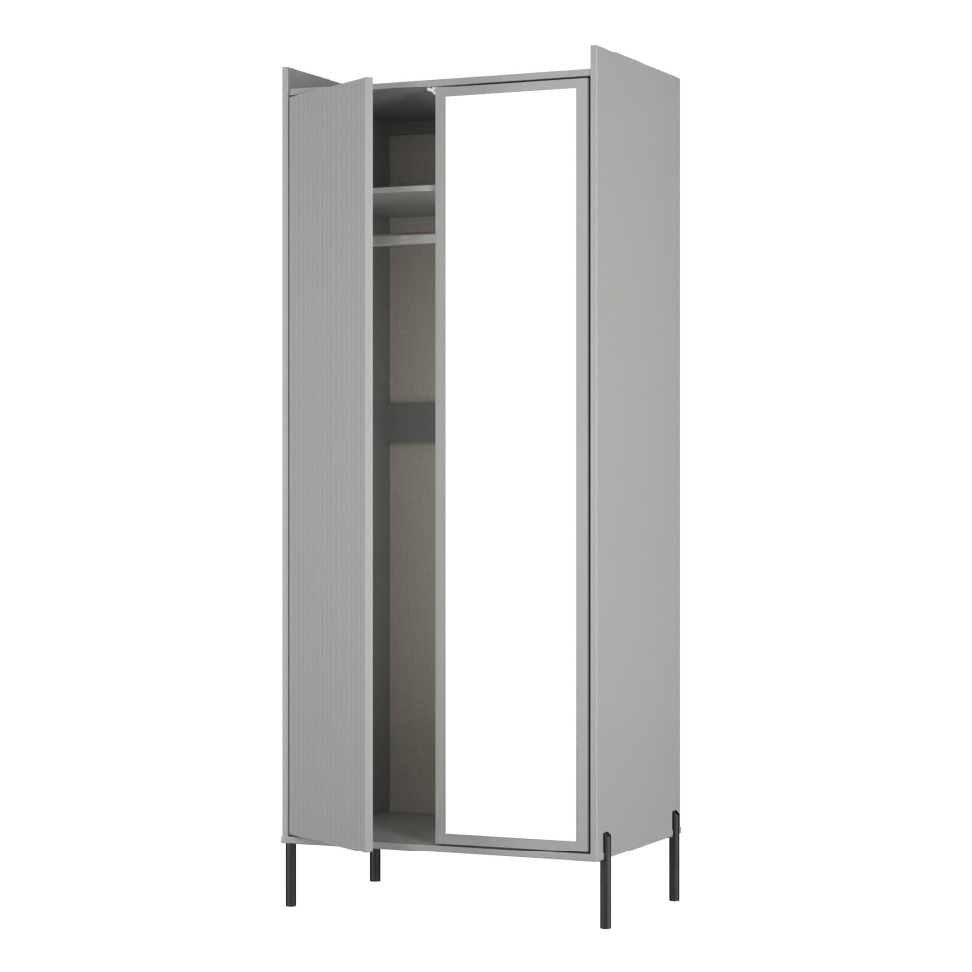 Osaka Wardrobe - 2 Door - 1 Mirror - Tall - Dusk Grey Fluted