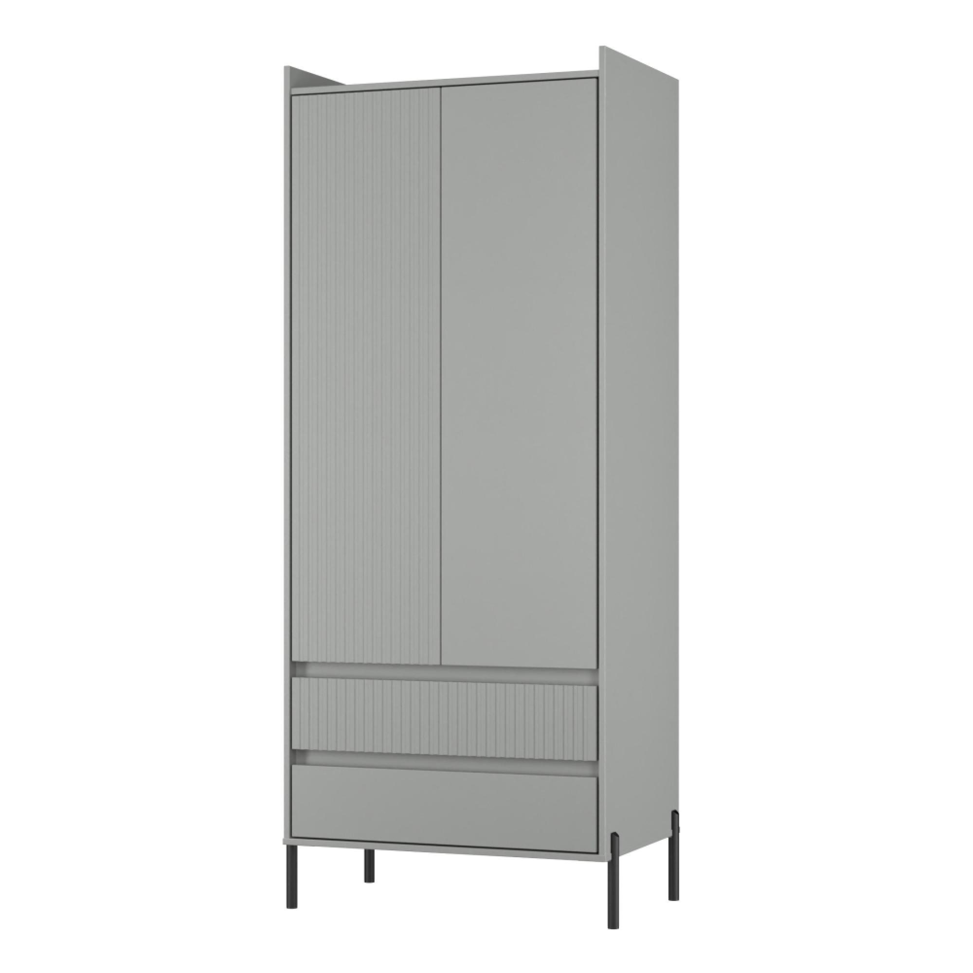 Osaka Wardrobe - 2 Door - 2 Drawer - Tall - Dusk Grey Fluted