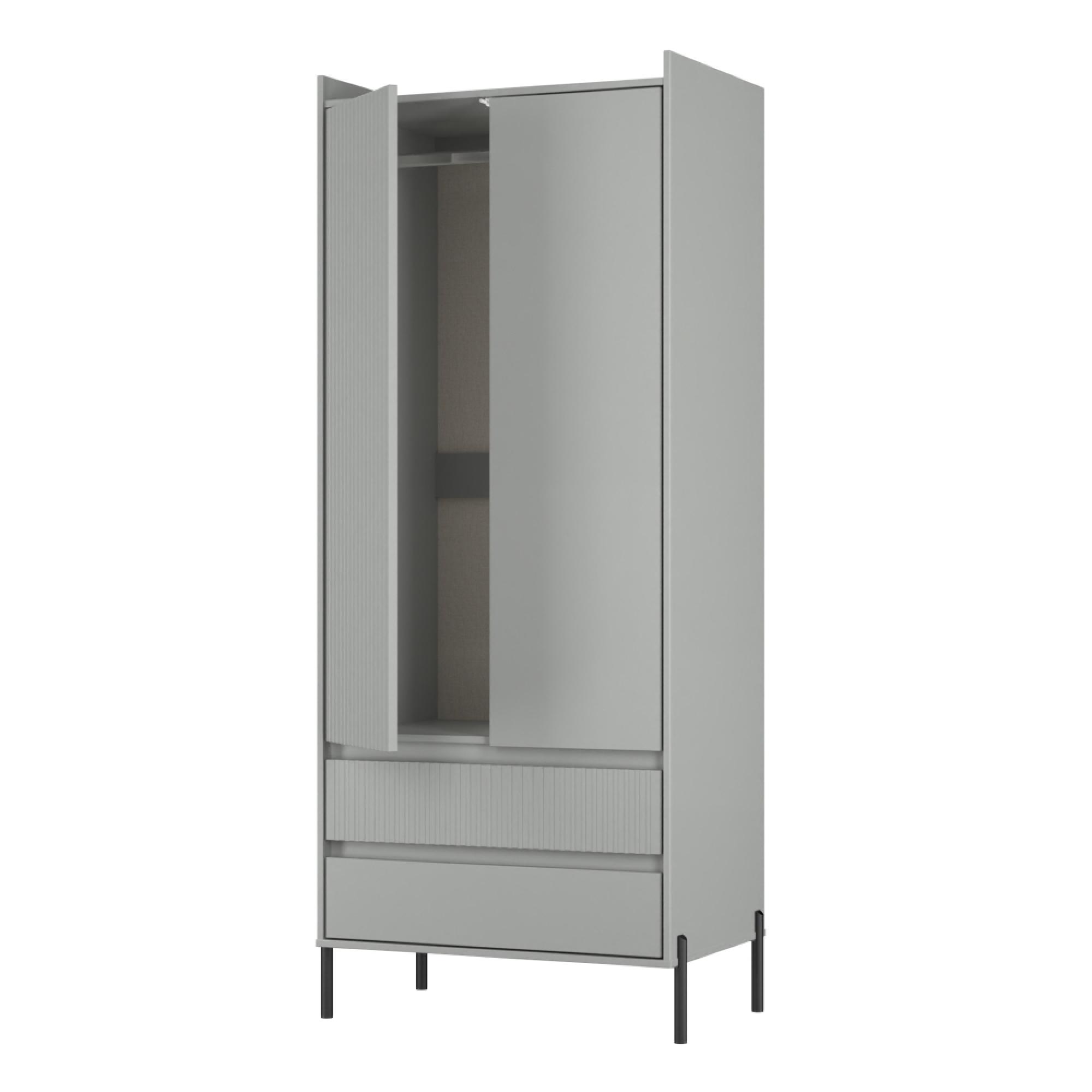 Osaka Wardrobe - 2 Door - 2 Drawer - Tall - Dusk Grey Fluted