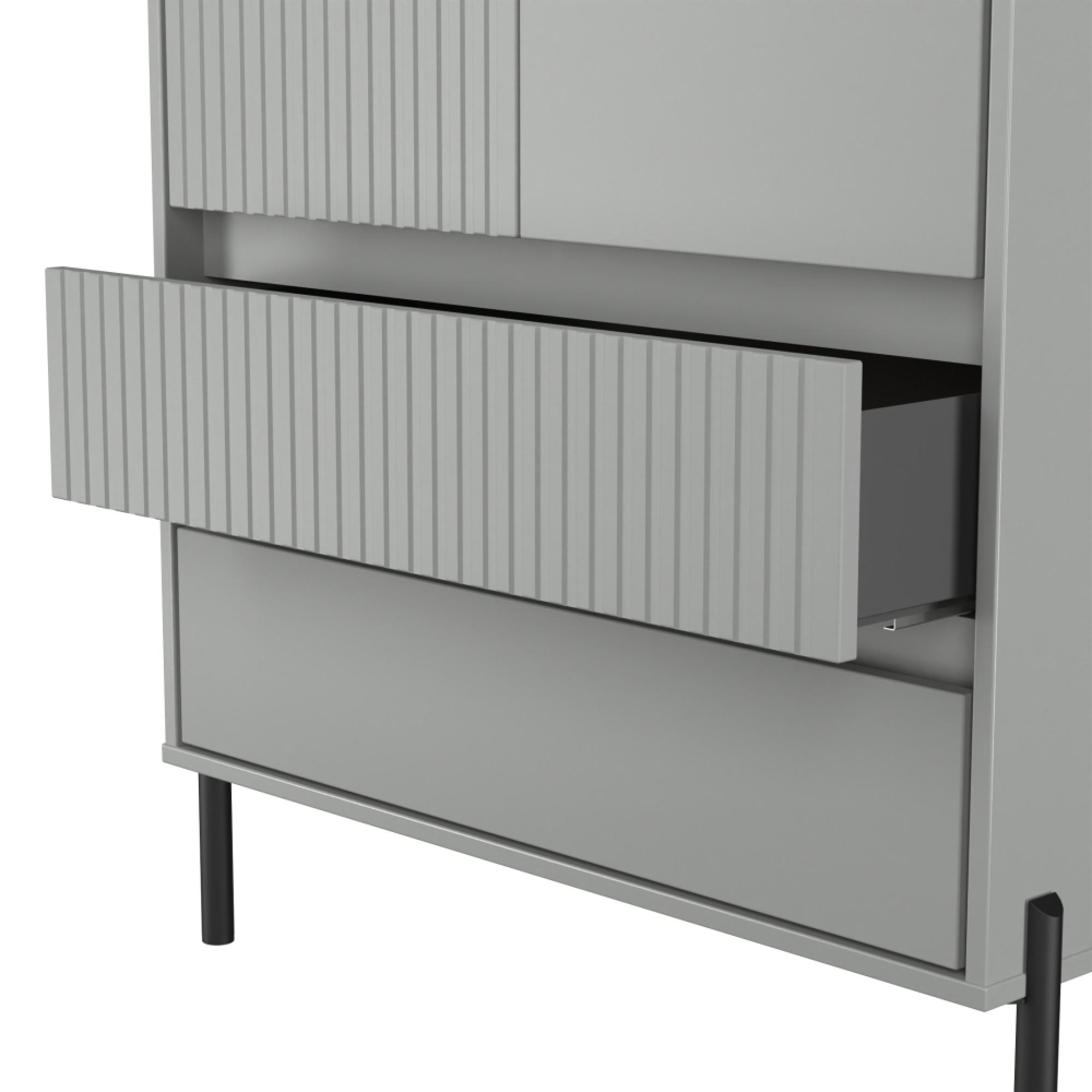 Osaka Wardrobe - 2 Door - 2 Drawer - Tall - Dusk Grey Fluted