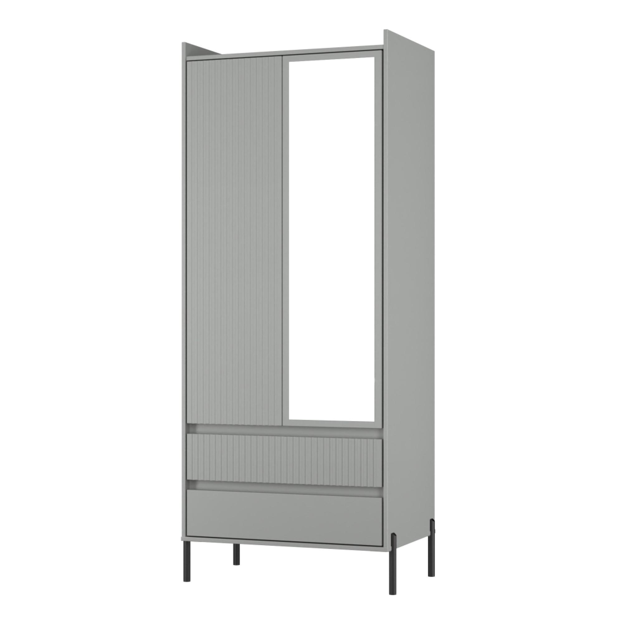 Osaka Wardrobe - 2 Door - Combi with 1 Mirror - Dusk Grey Fluted
