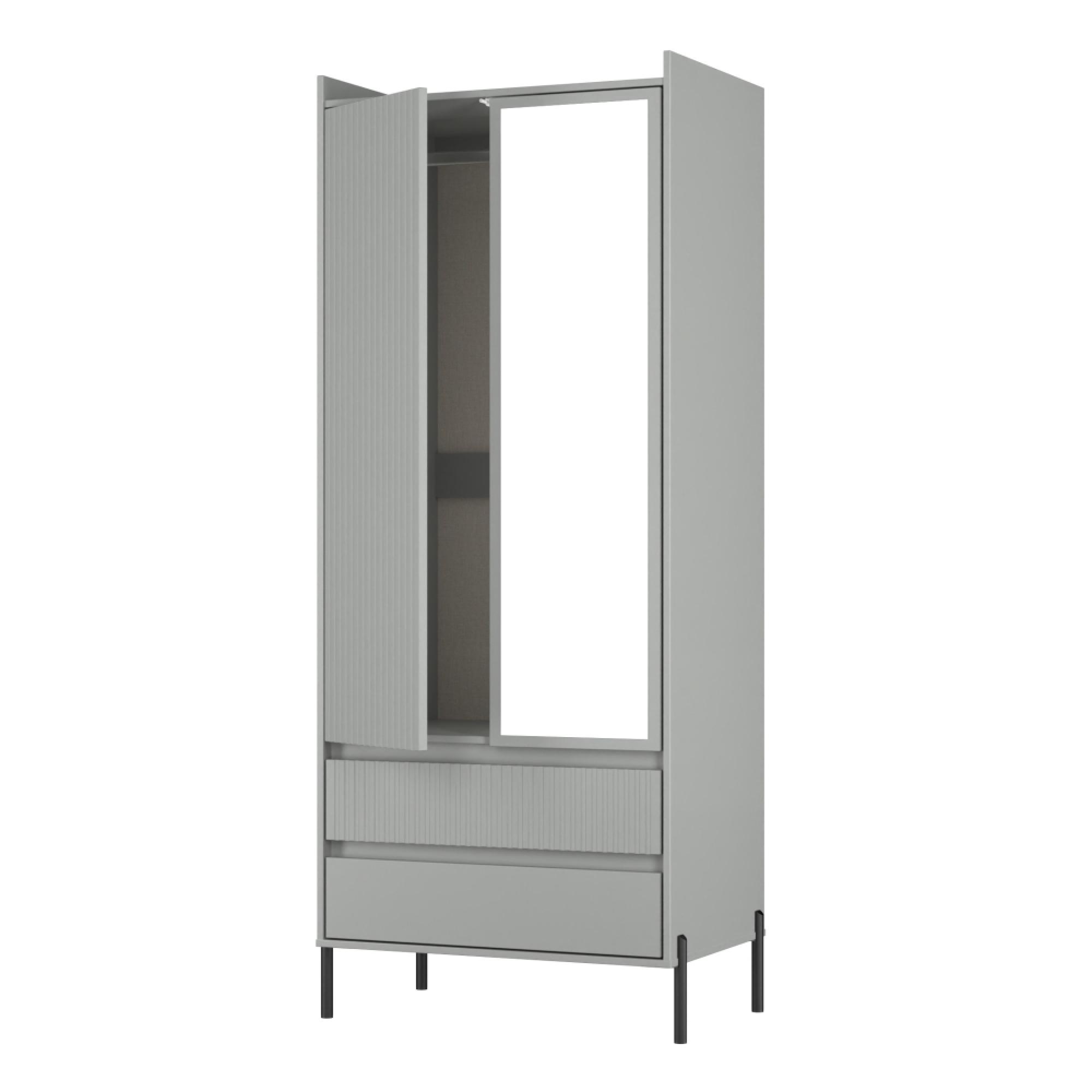 Osaka Wardrobe - 2 Door - Combi with 1 Mirror - Dusk Grey Fluted