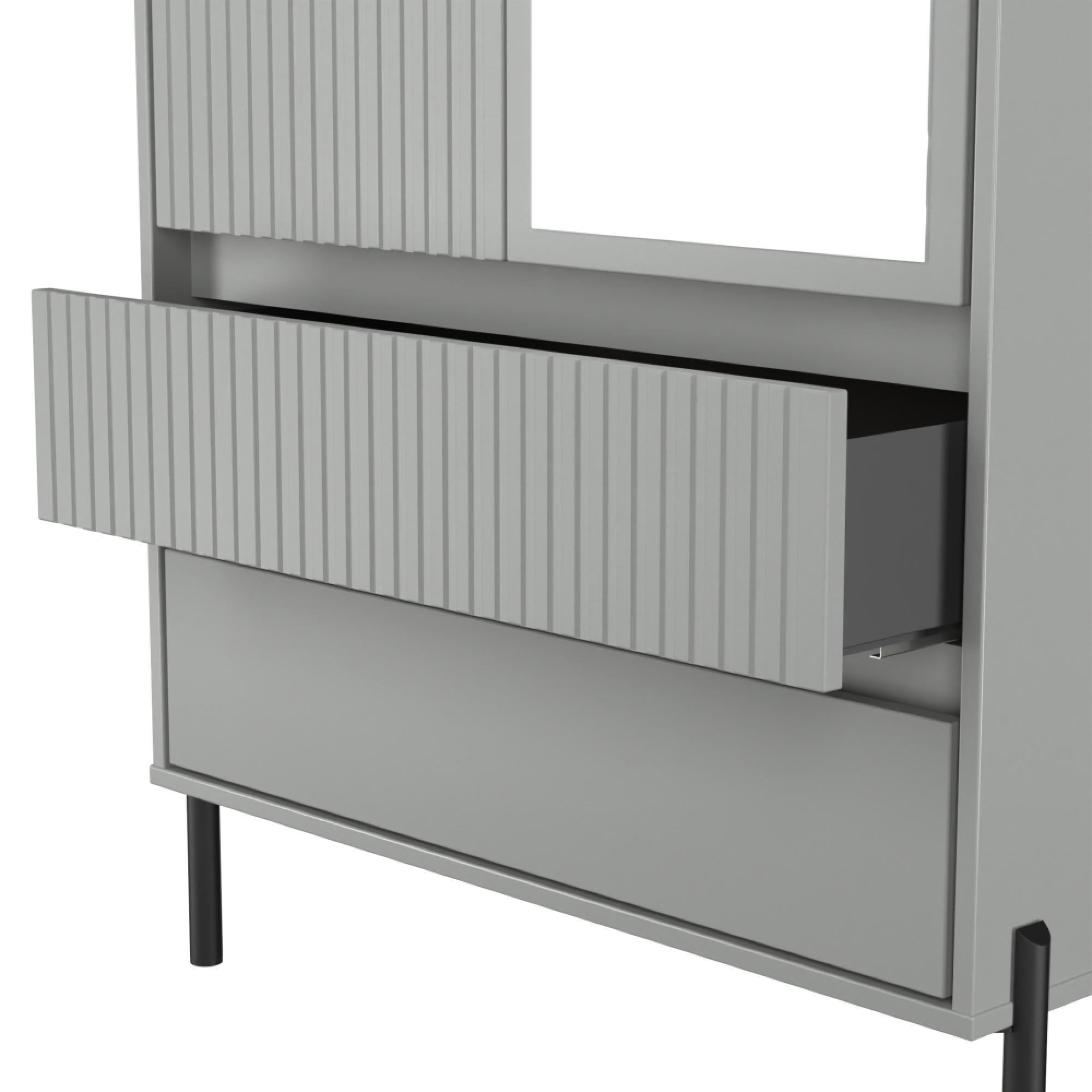 Osaka Wardrobe - 2 Door - Combi with 1 Mirror - Dusk Grey Fluted