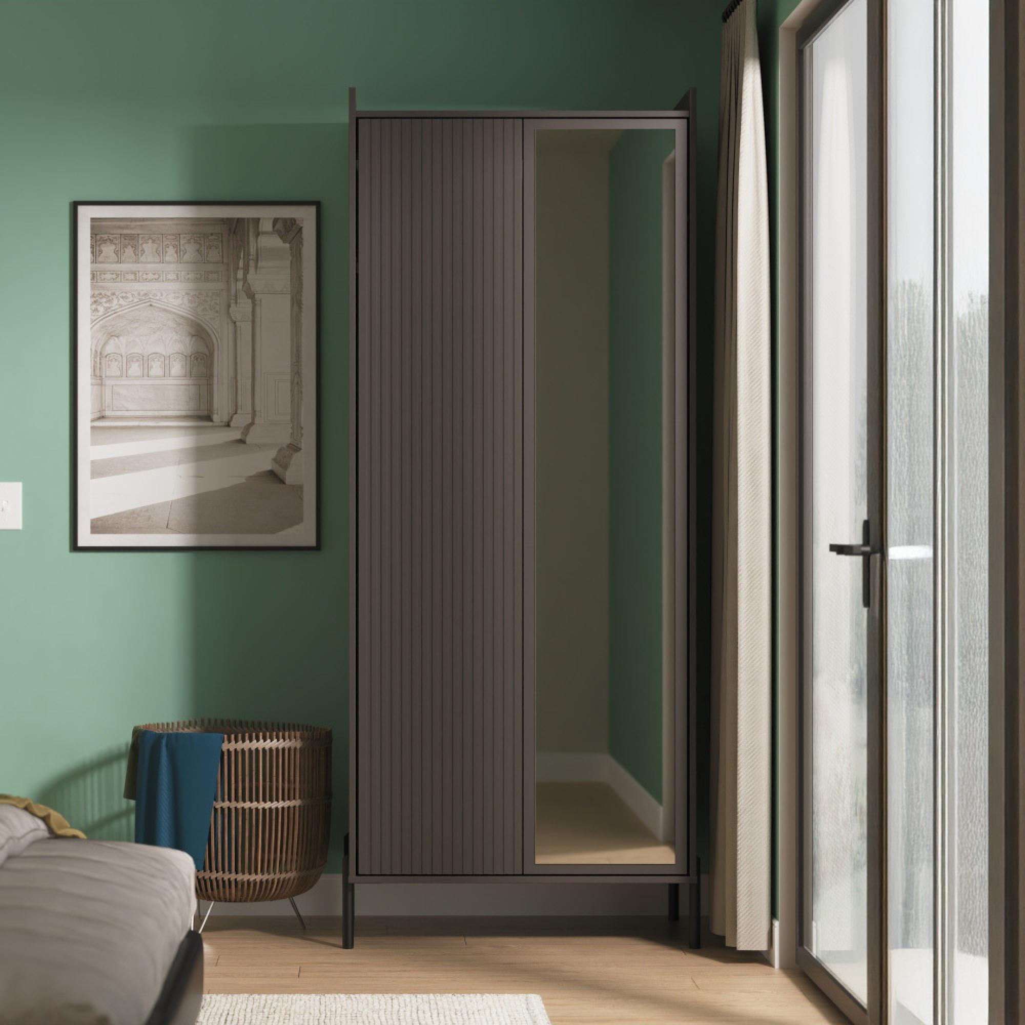 Osaka Wardrobe - 2 Door - 1 Mirror - Tall - Graphite Fluted
