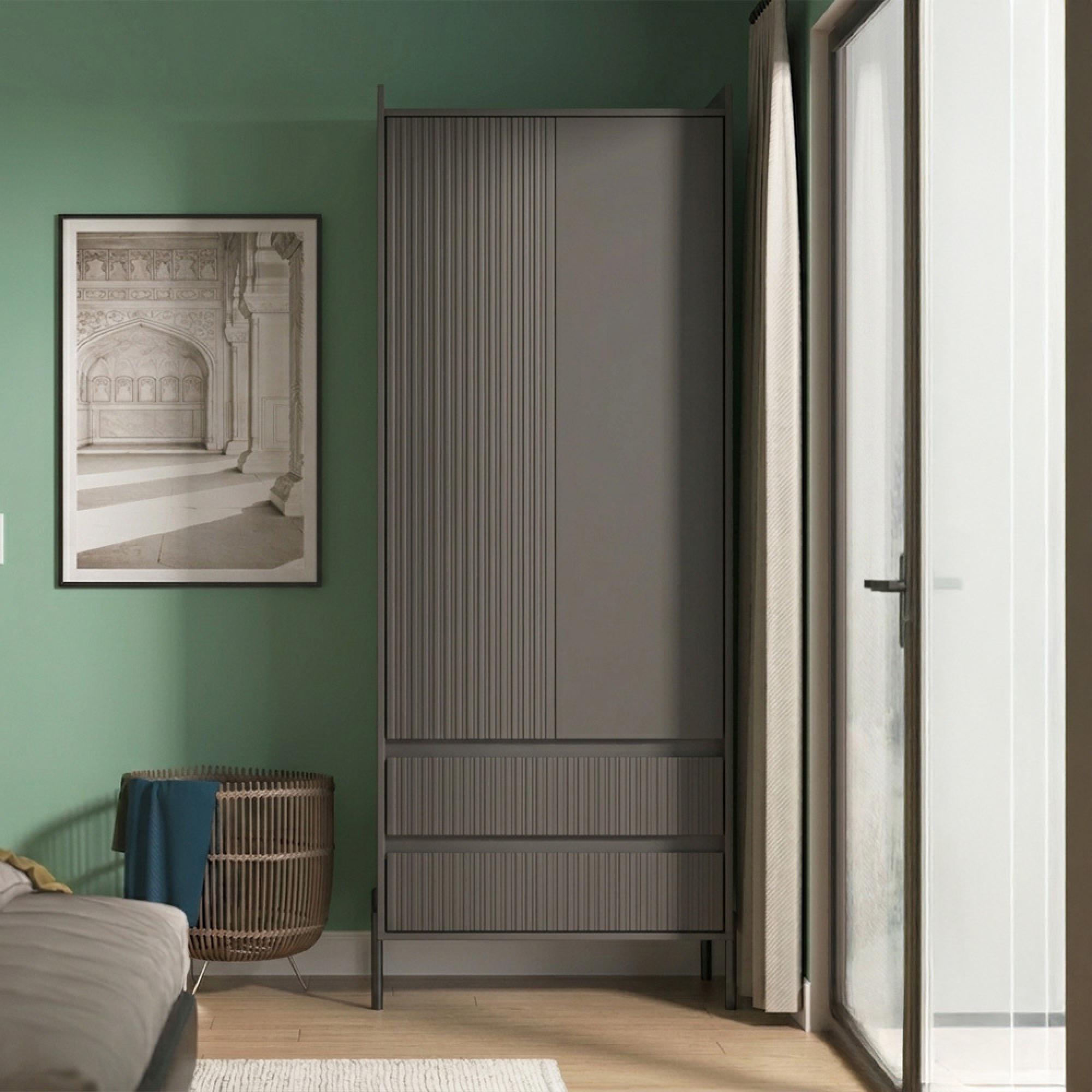 Osaka Wardrobe - 2 Door - 2 Drawer - Tall - Graphite Fluted