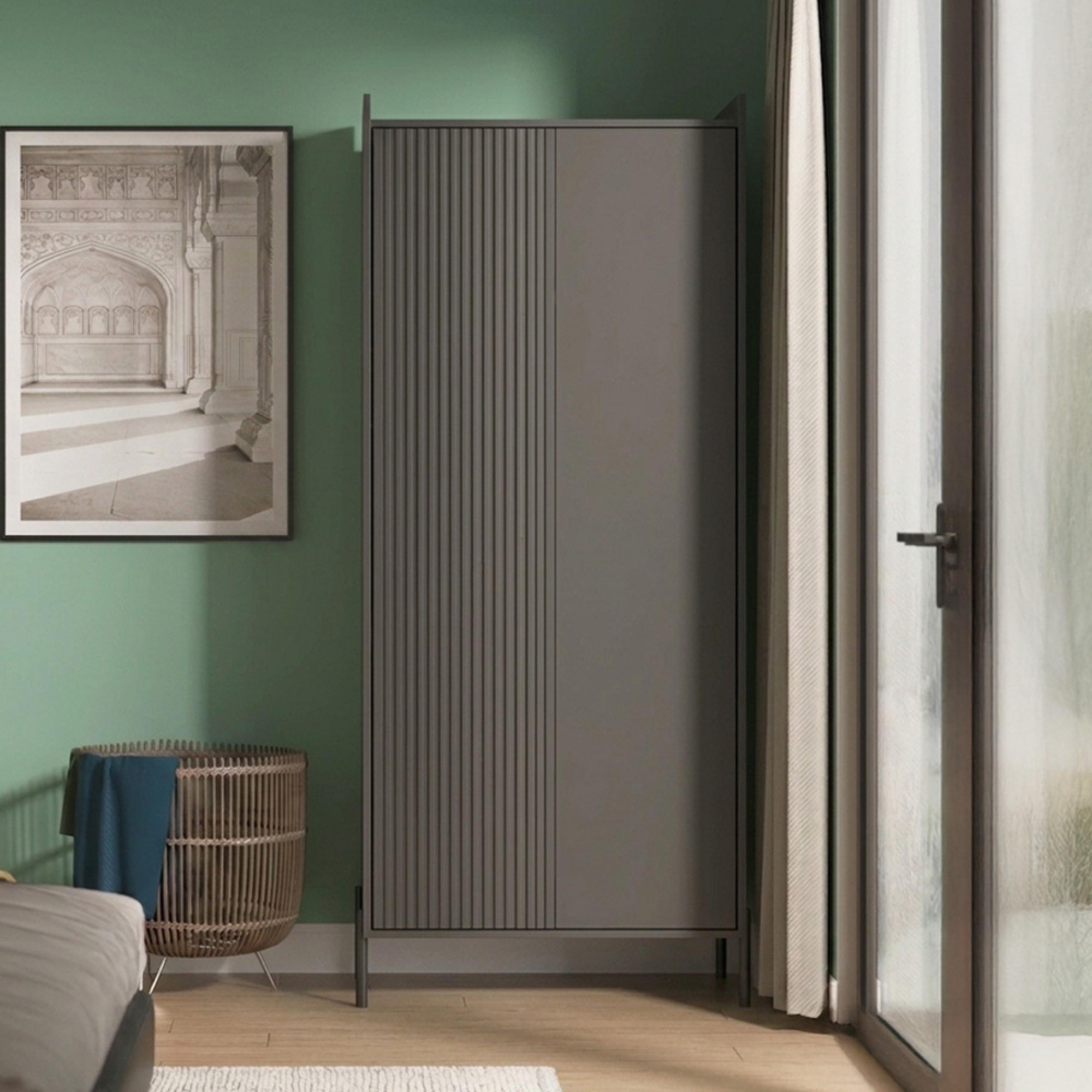 Osaka Wardrobe - 2 Door - Tall - Graphite Fluted