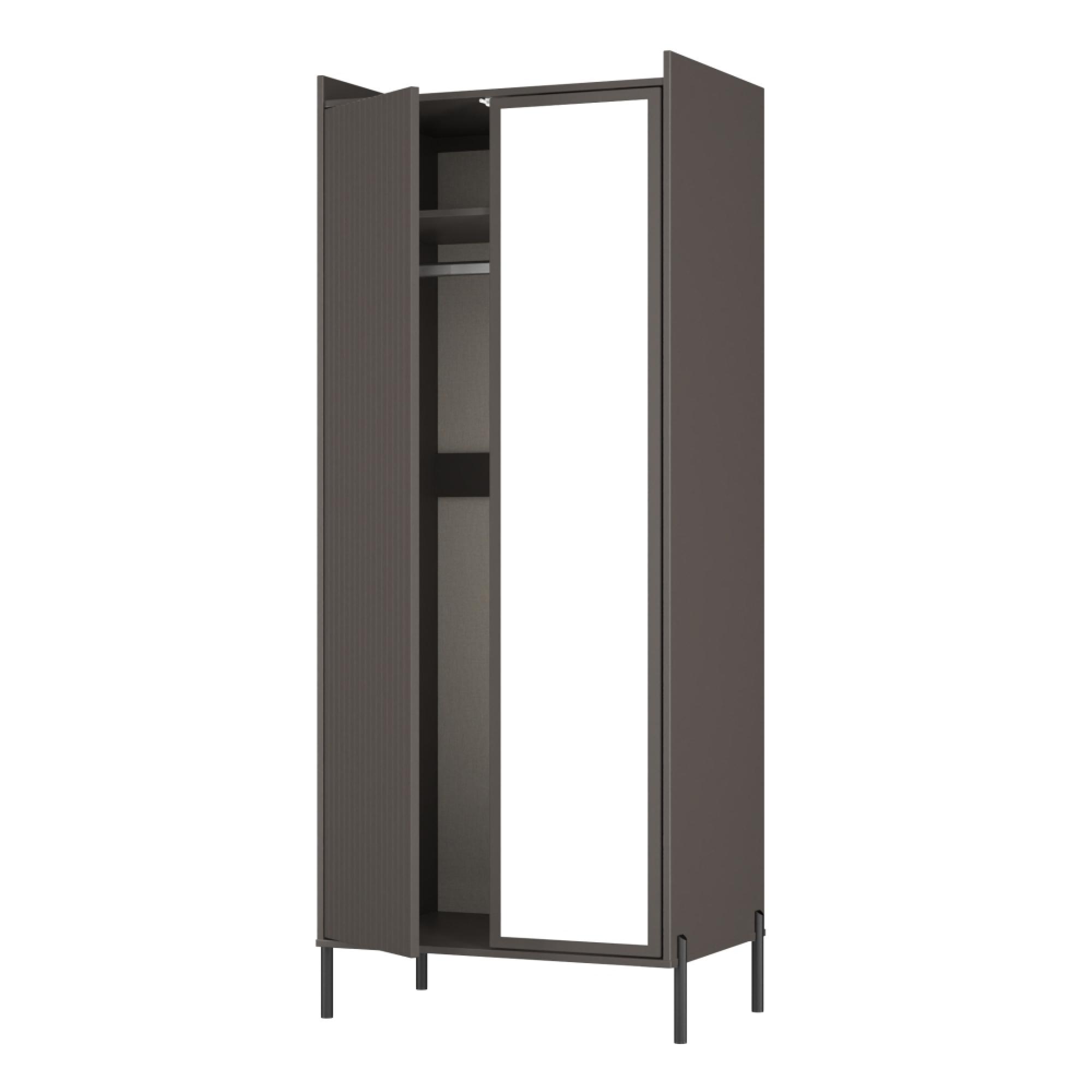 Osaka Wardrobe - 2 Door - 1 Mirror - Tall - Graphite Fluted