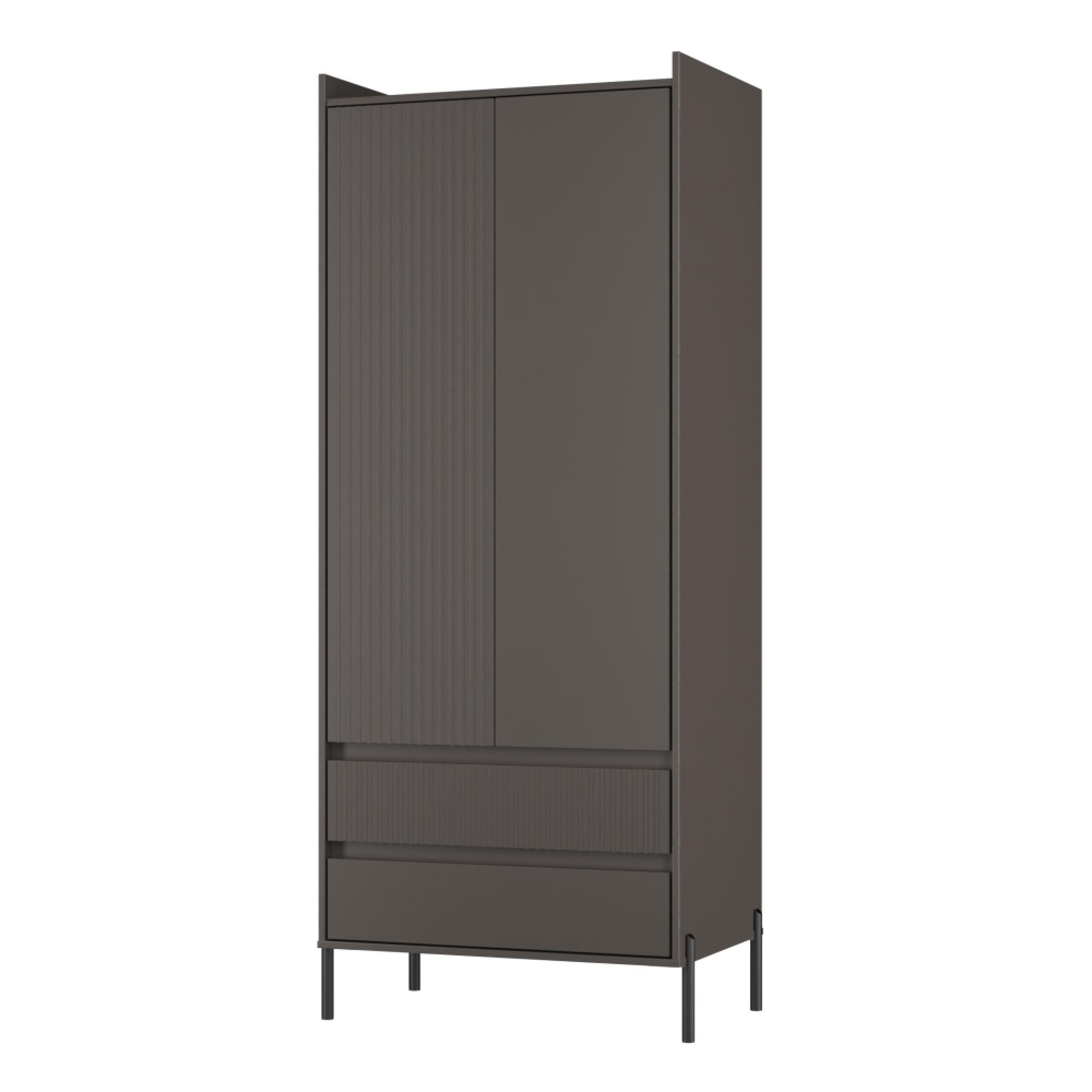 Osaka Wardrobe - 2 Door - 2 Drawer - Tall - Graphite Fluted