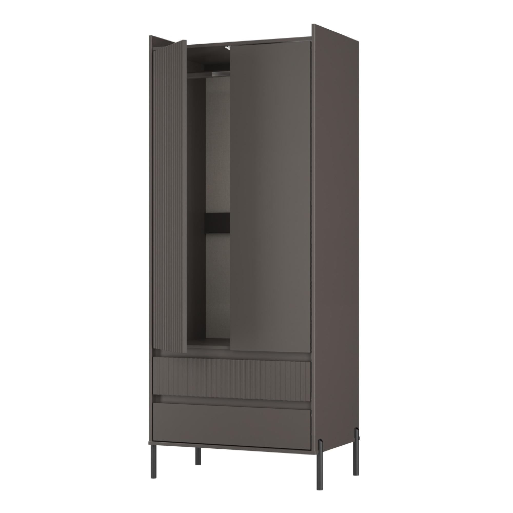 Osaka Wardrobe - 2 Door - 2 Drawer - Tall - Graphite Fluted