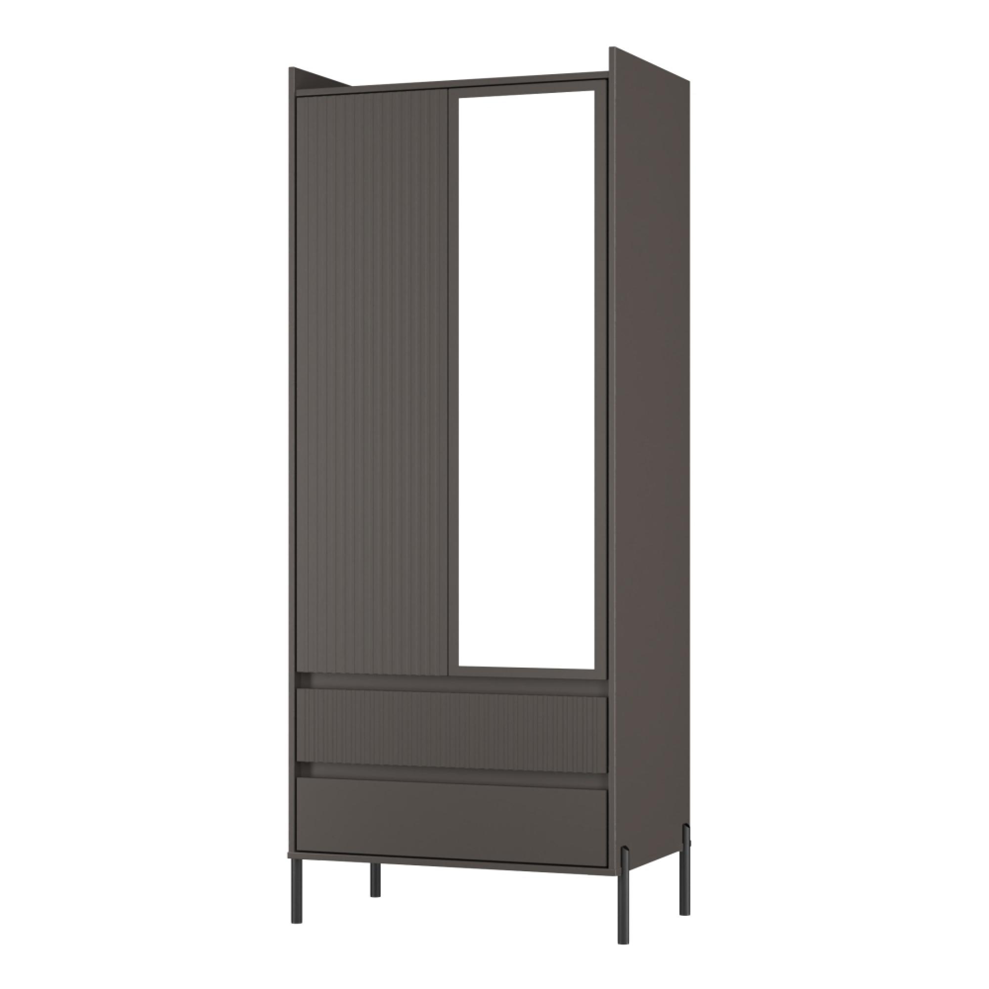 Osaka Wardrobe - 2 Door - Combi with 1 Mirror - Graphite Fluted