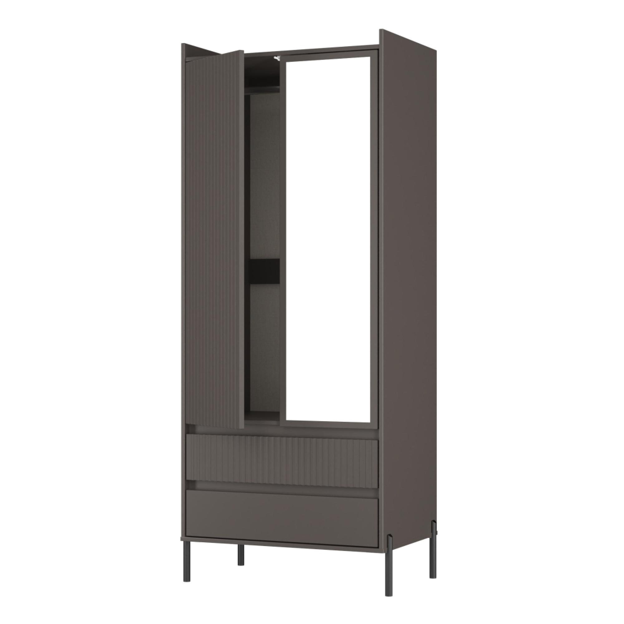 Osaka Wardrobe - 2 Door - Combi with 1 Mirror - Graphite Fluted