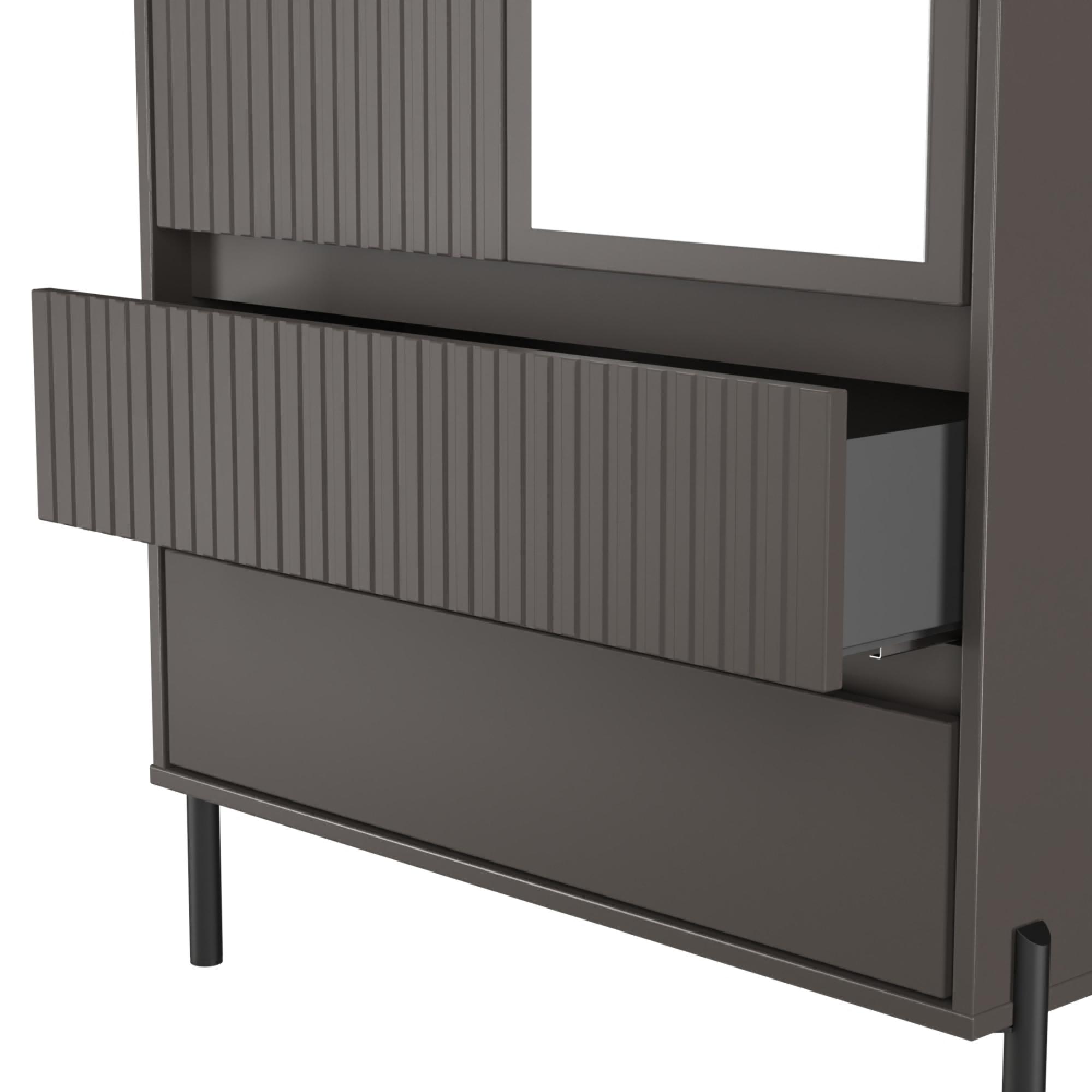 Osaka Wardrobe - 2 Door - Combi with 1 Mirror - Graphite Fluted