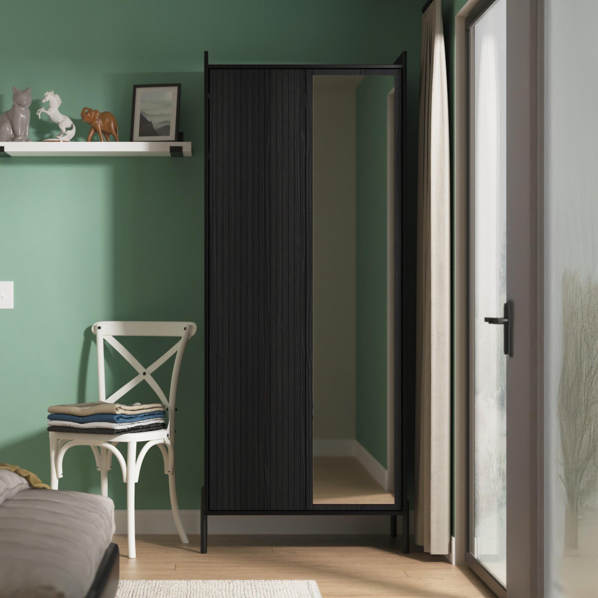 Osaka Wardrobe - 2 Door - 1 Mirror - Tall - Black Ash Fluted
