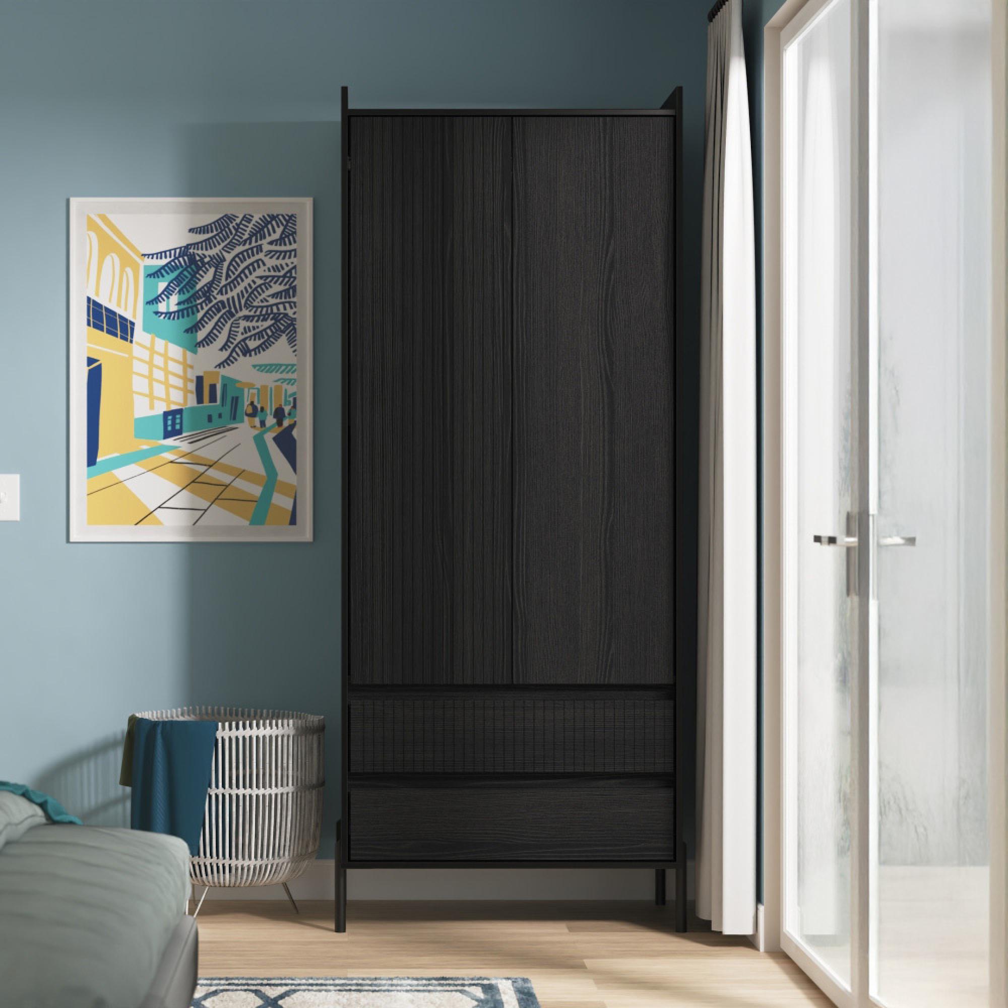 Osaka Wardrobe - 2 Door - 2 Drawer - Tall - Black Ash Fluted