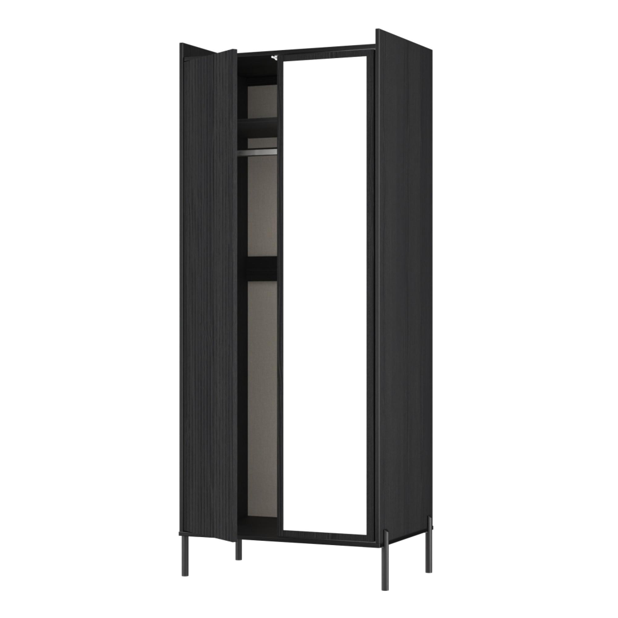 Osaka Wardrobe - 2 Door - 1 Mirror - Tall - Black Ash Fluted