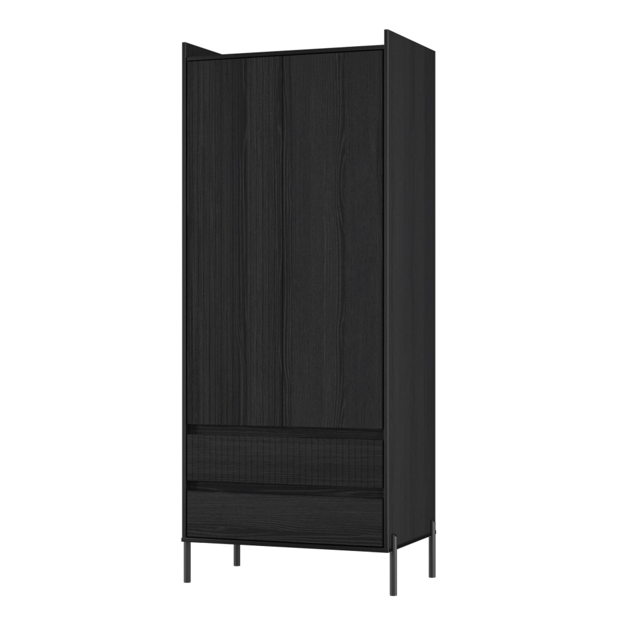 Osaka Wardrobe - 2 Door - 2 Drawer - Tall - Black Ash Fluted