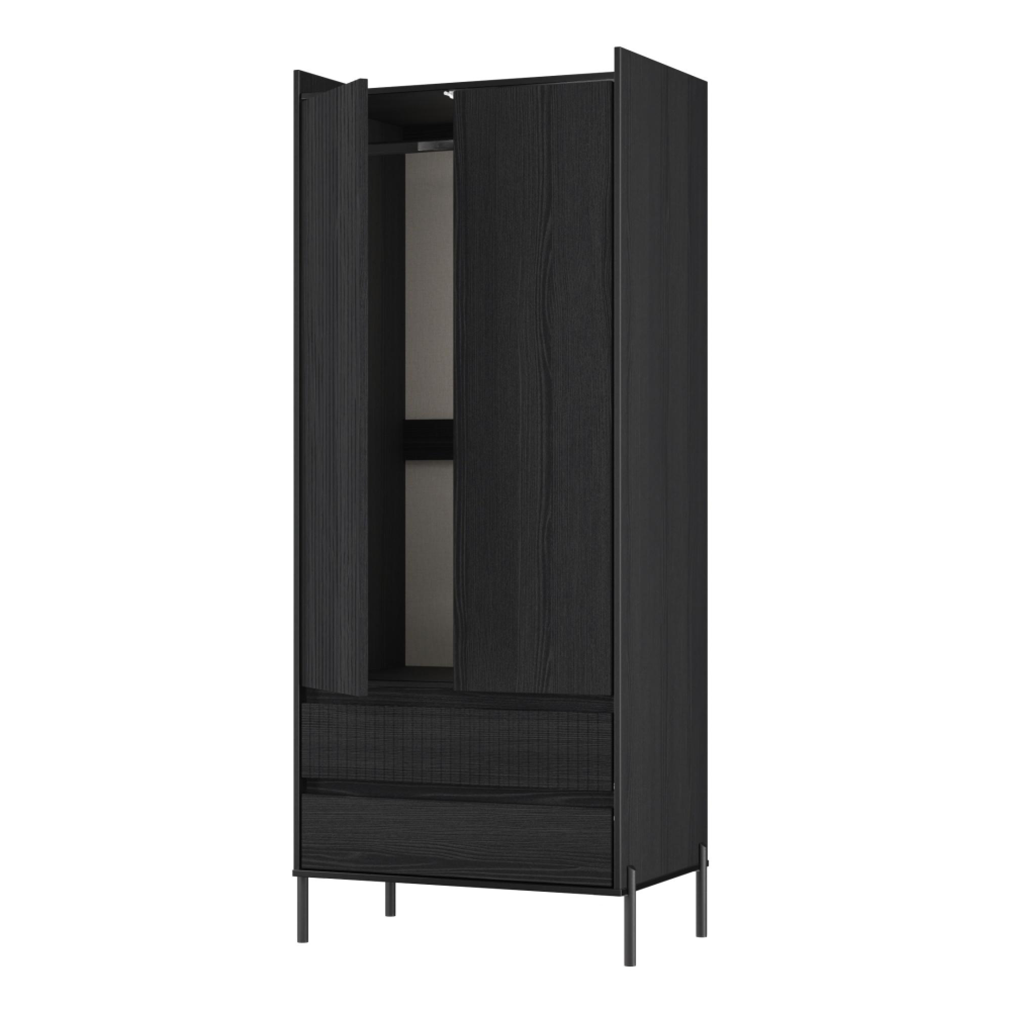Osaka Wardrobe - 2 Door - 2 Drawer - Tall - Black Ash Fluted
