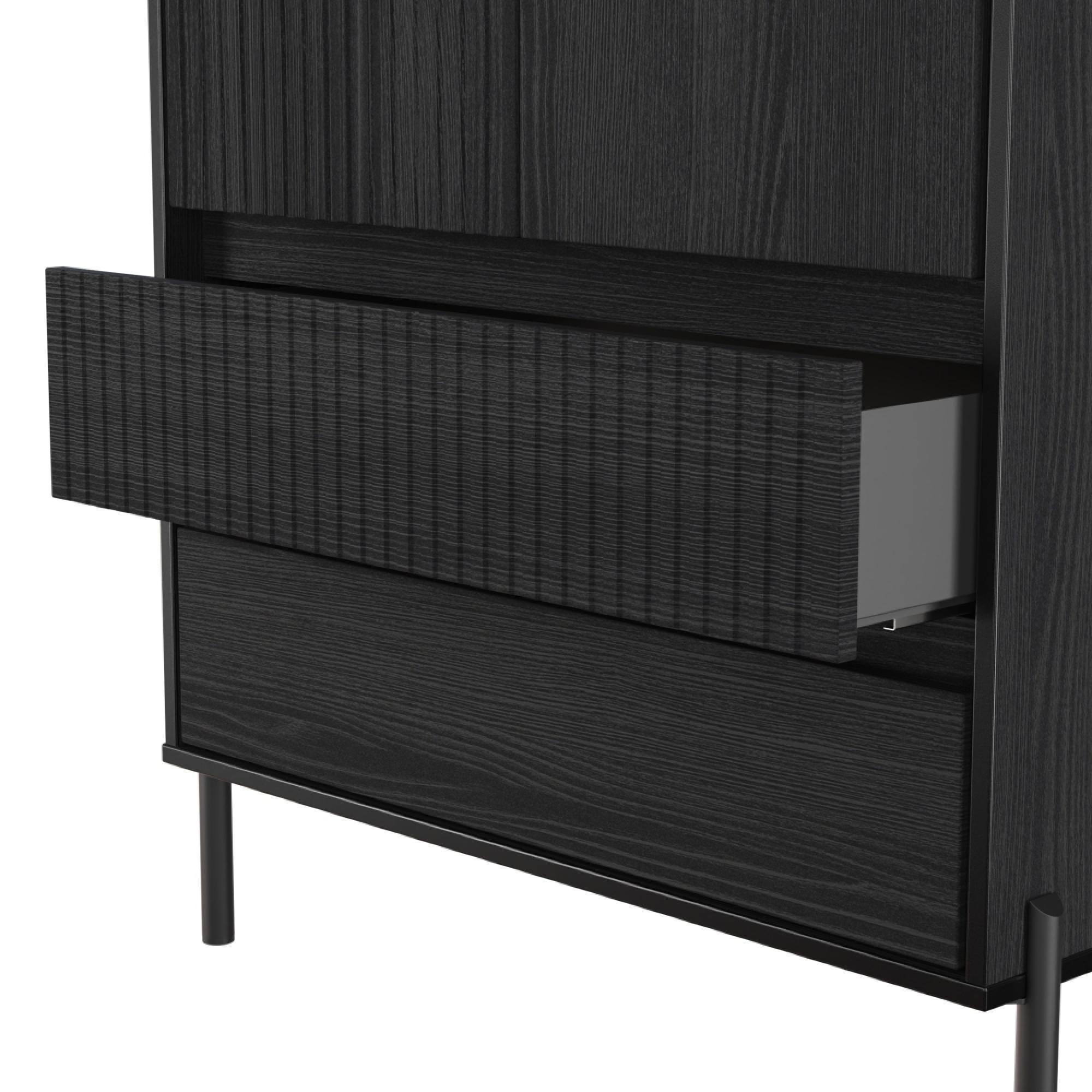 Osaka Wardrobe - 2 Door - 2 Drawer - Tall - Black Ash Fluted