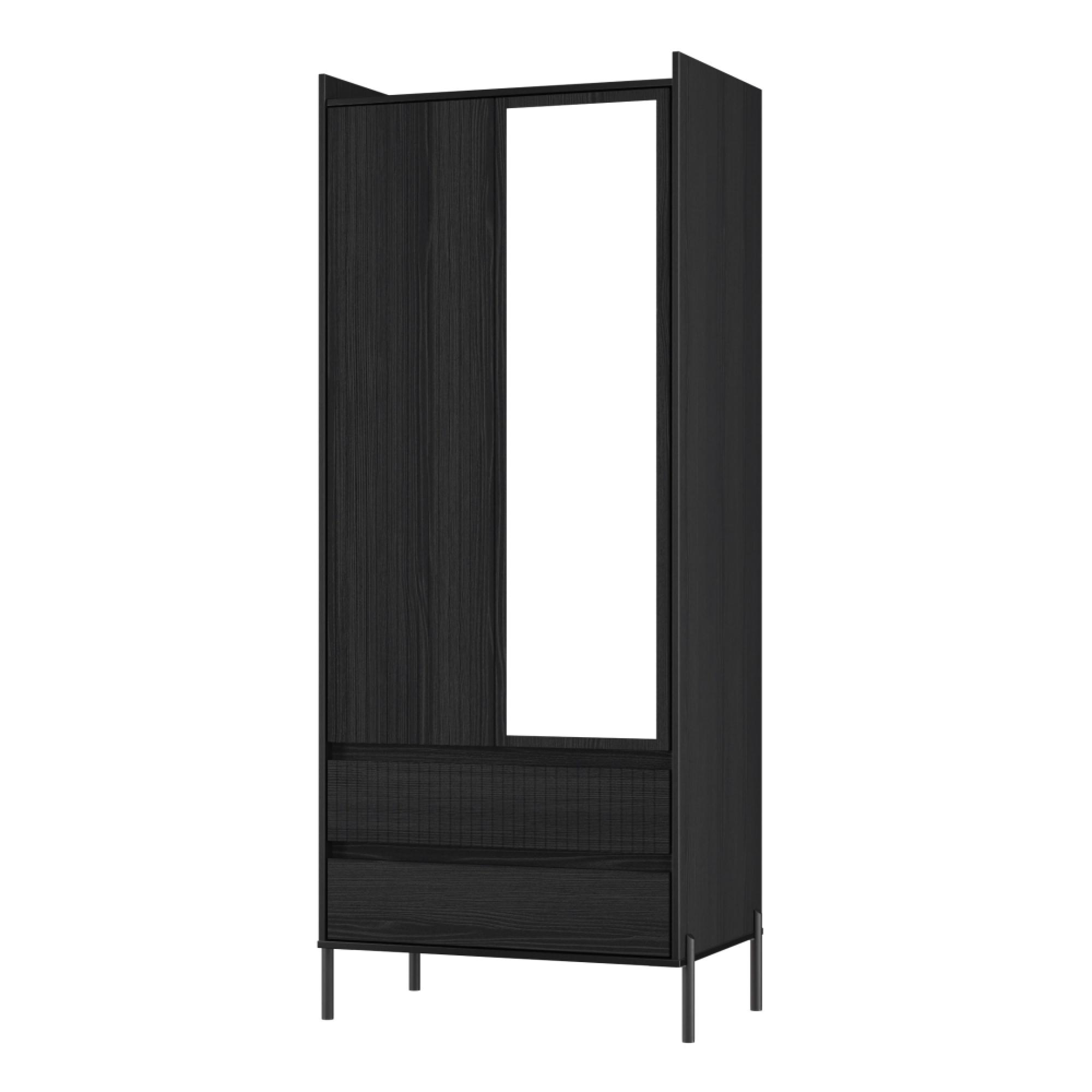 Osaka Wardrobe - 2 Door - Combi with 1 Mirror - Black Ash Fluted