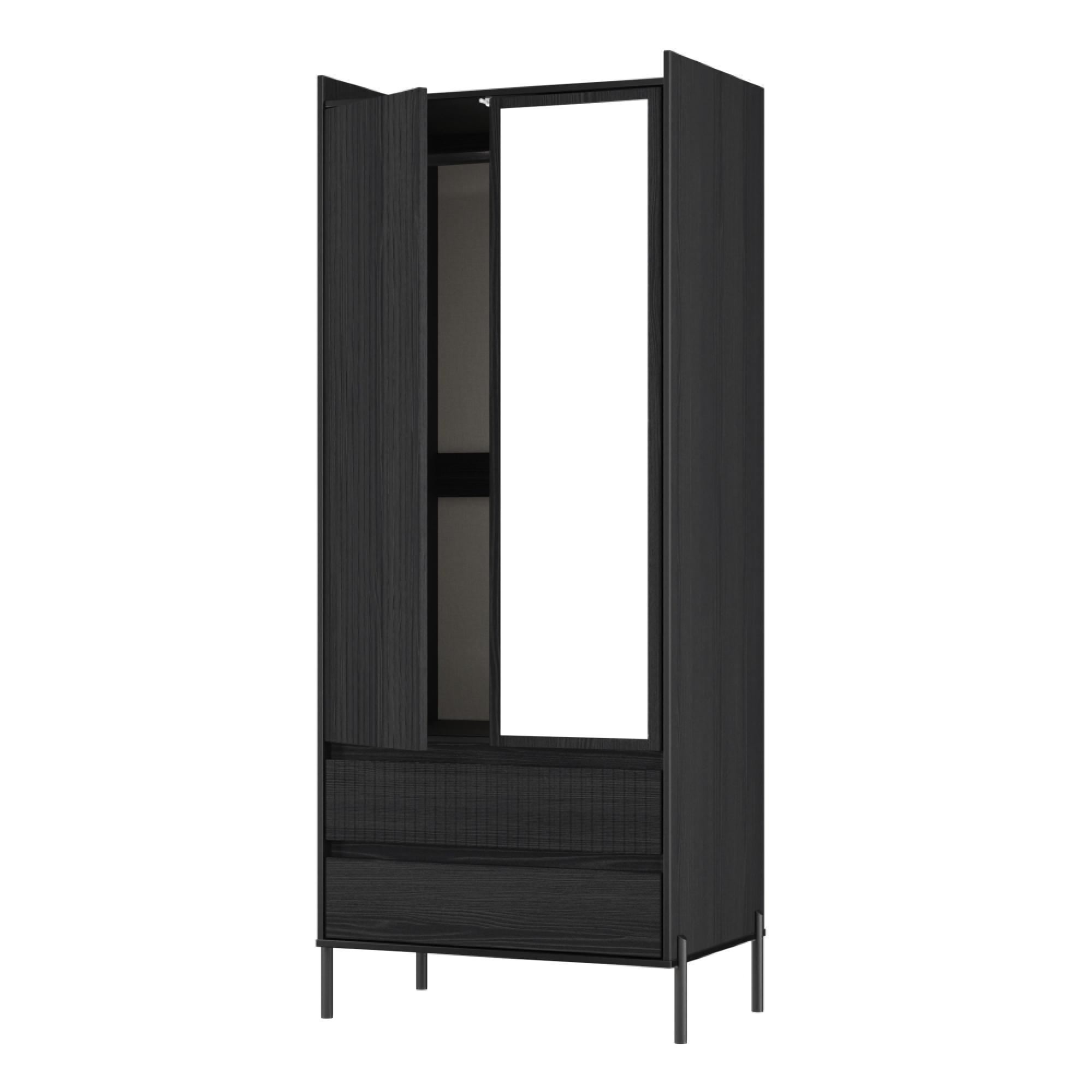 Osaka Wardrobe - 2 Door - Combi with 1 Mirror - Black Ash Fluted