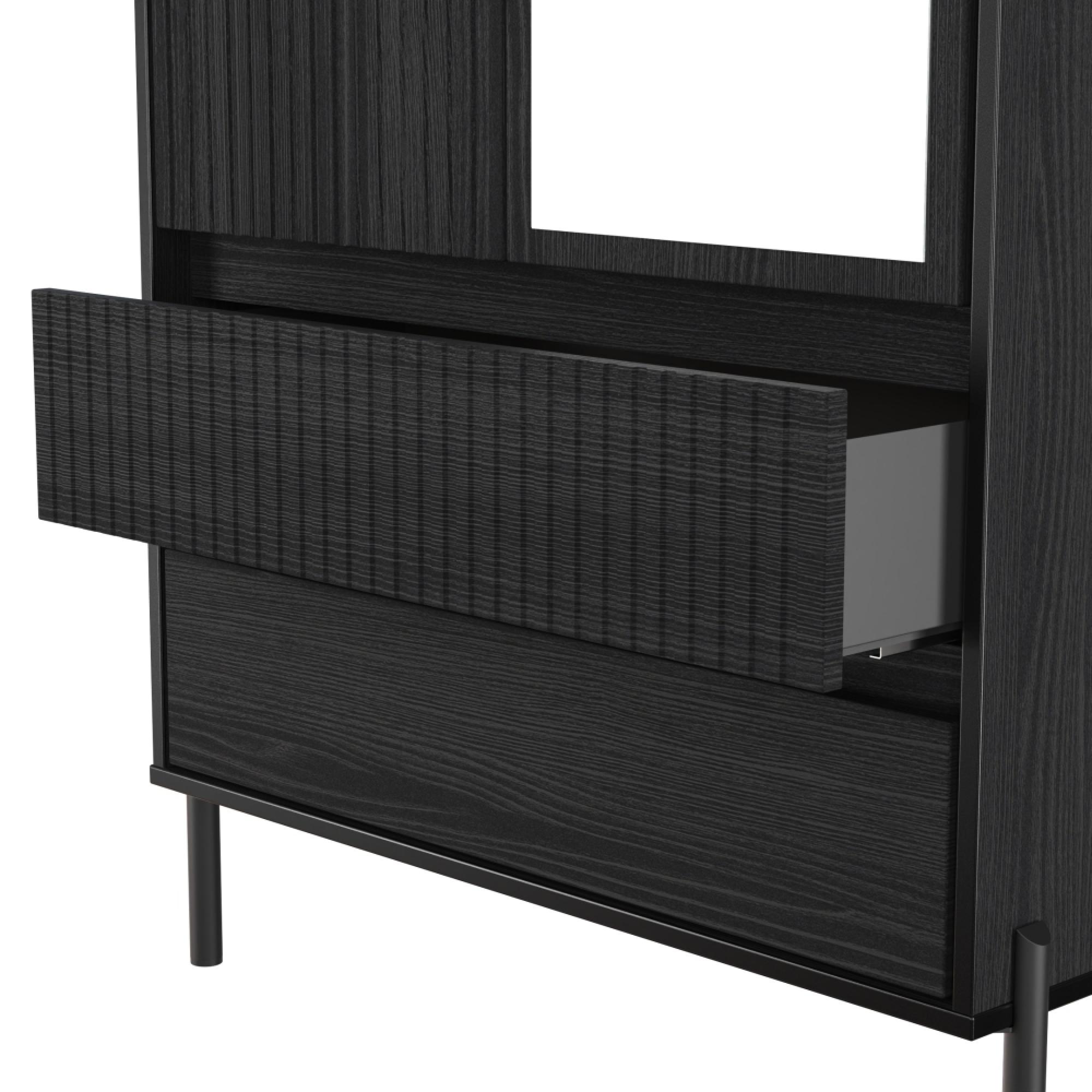 Osaka Wardrobe - 2 Door - Combi with 1 Mirror - Black Ash Fluted