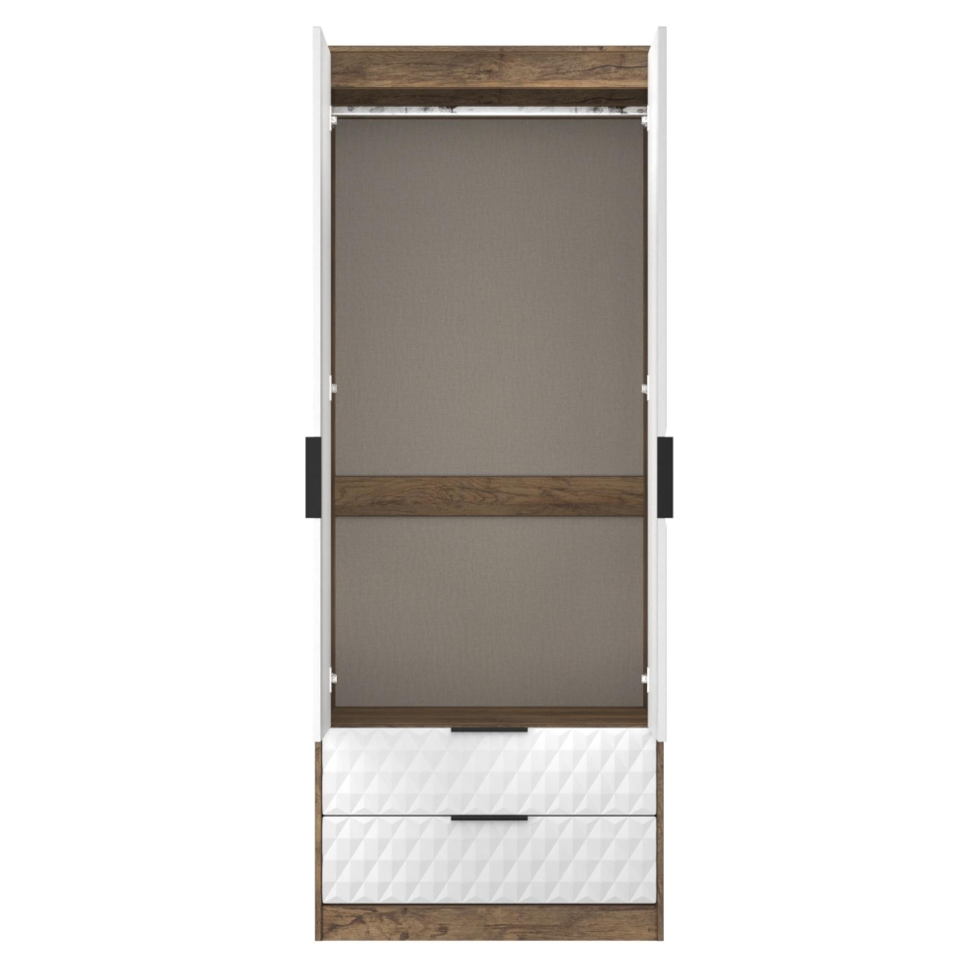 Harlequin Wardrobe - 2 Door - 2 Drawer - Tall - White Matt and Vintage Oak