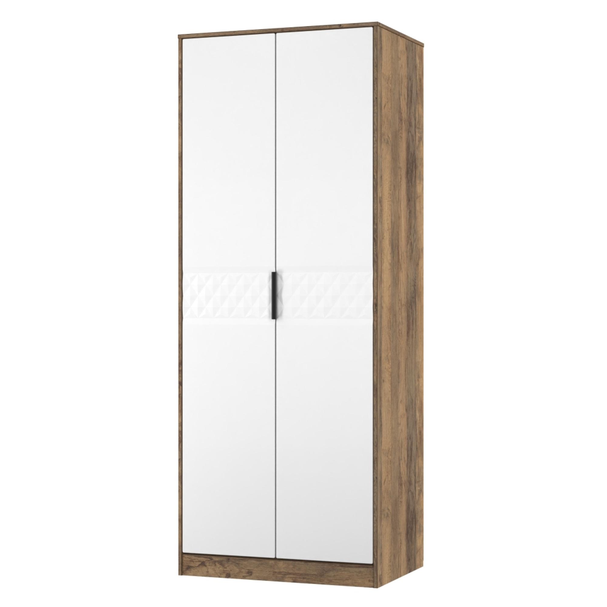Harlequin Wardrobe - 2 Door - Tall - White Matt and Vintage Oak