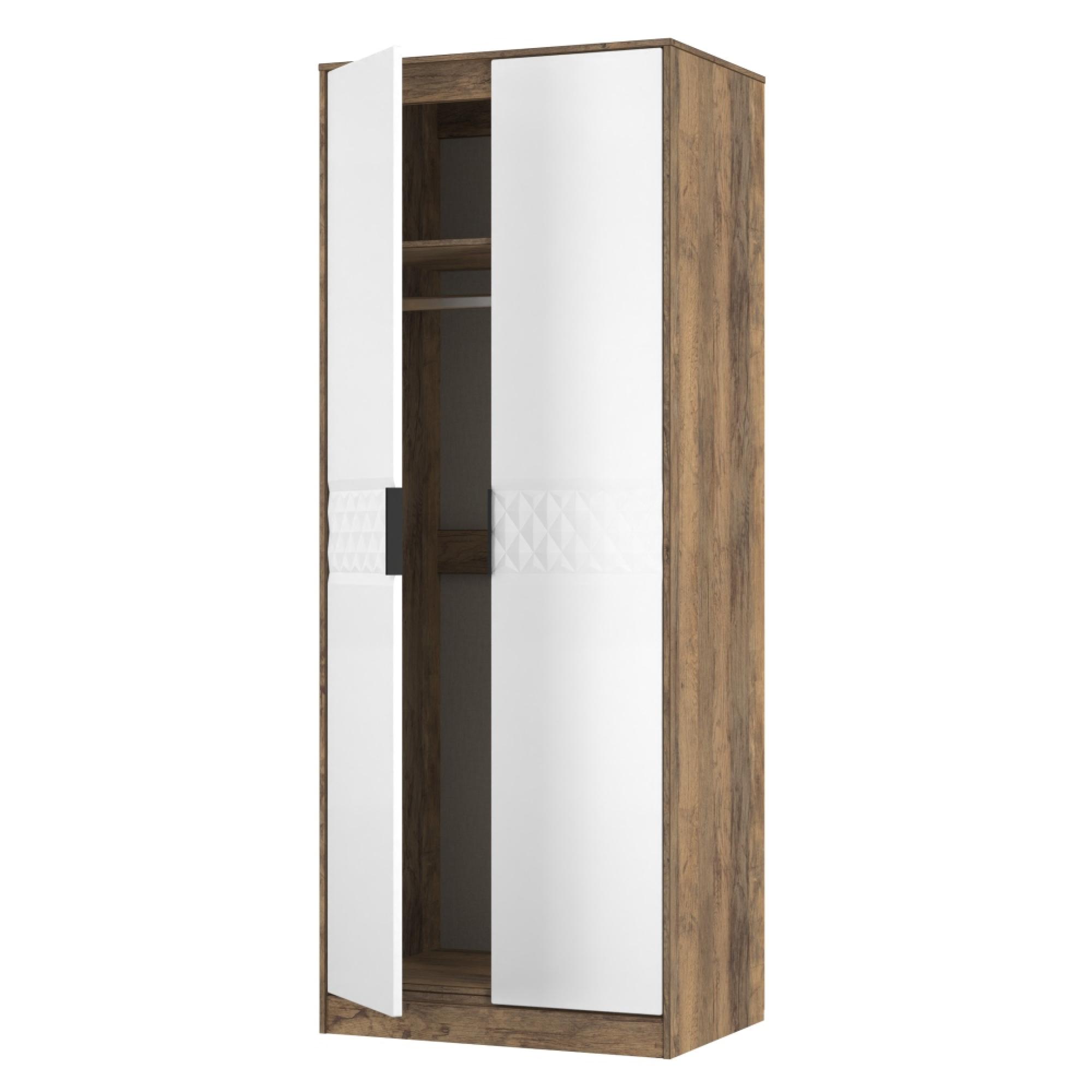 Harlequin Wardrobe - 2 Door - Tall - White Matt and Vintage Oak