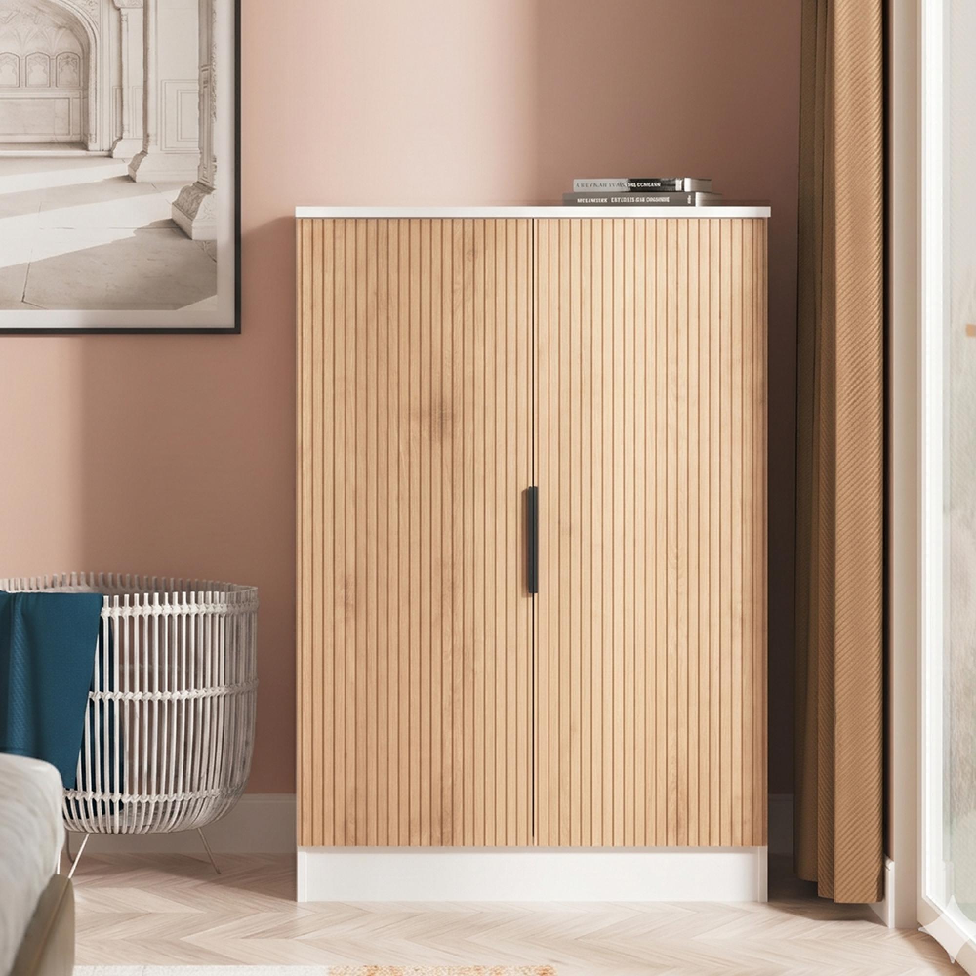 Java Fluted Wardrobe - 2 Door - Plain Midi - Natural and White